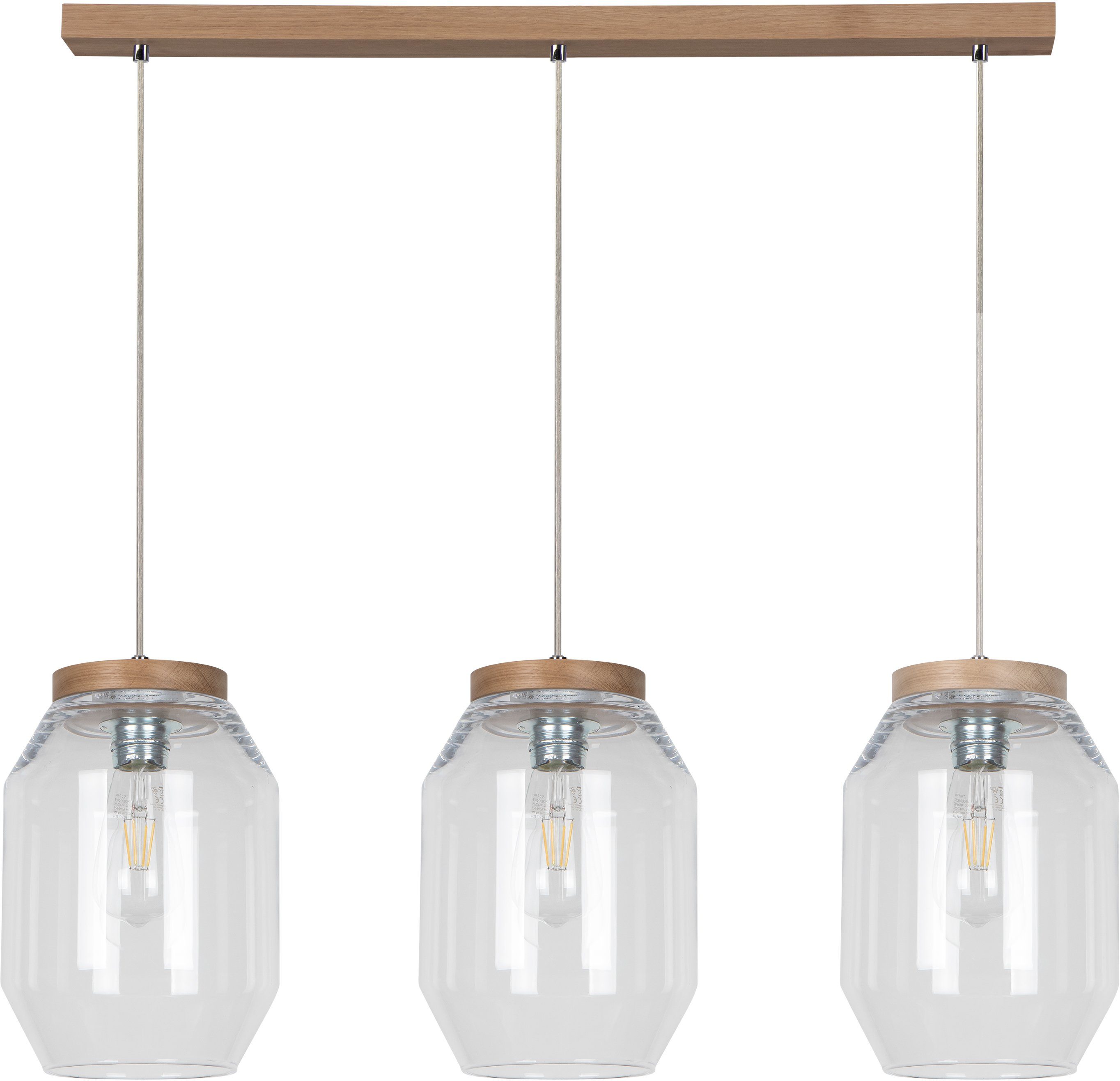 BRITOP LIGHTING Pendelleuchte Vaso, Leuchtmittel wechselbar, Naturprodukt aus Kiefernholz, Nachhaltig, Hochwertige Glasschirme | Pendelleuchten