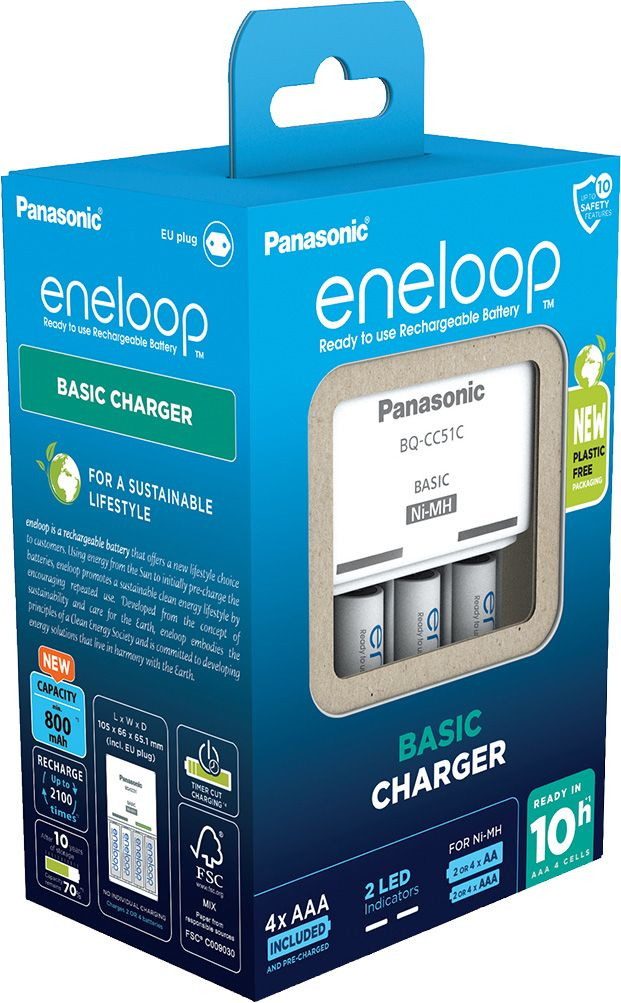 eneloop Akku Ladegerät eneloop Basic Charger 4x AAA 800mAh für 4 AA / AAA Universal-Ladegerät