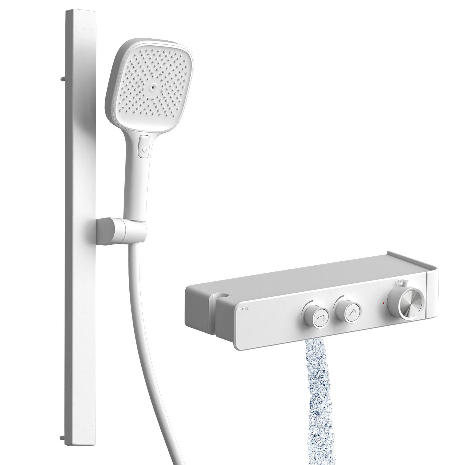 EMKE Duschsystem mit Thermostat – Handbrause mit integrierter Glasablage, Höhe 60 cm, 3 Strahlart(en), Brausegarnitur Duschsystem Duschsäule Duschset mit 150cm Schlauch