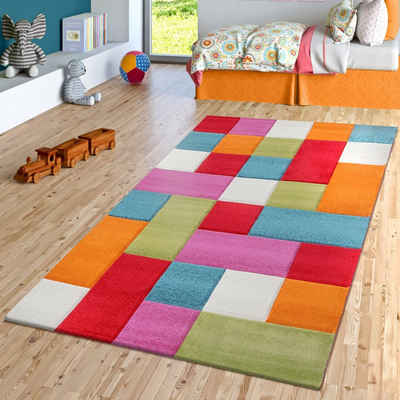 Kinderteppich Kinderzimmer Teppich Bunt Creme Grün Pink, TT Home, Läufer, Höhe: 16 mm