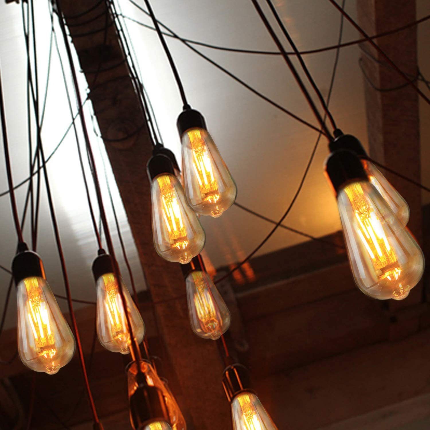 ZMH LED-Leuchtmittel LED Edison Glühbirne E27 Vintage Glühlampe Dekorativ ST64 Antike Bulb, E27, 6 St., Warmweiß, transparente/Bernsteinglas Vintage Tropfenmust – Bild 5 von 5