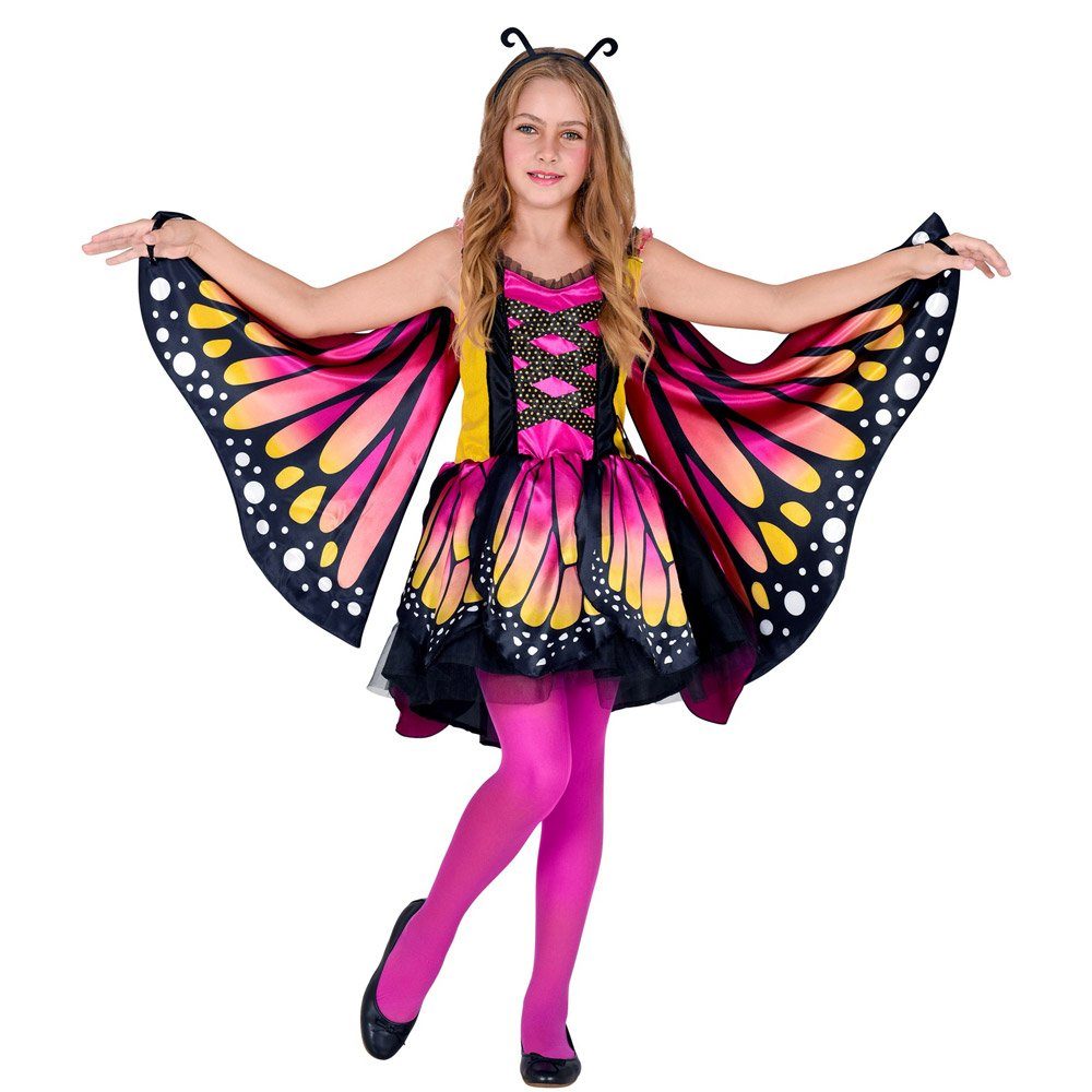 Widmann S.r.l. Kostüm Schmetterling Kostüm für Mädchen - Pink Gelb, Feen  Kinderkostüm mit Flügeln
