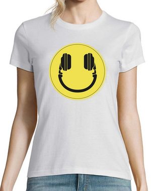 Youth Designz T-Shirt Smile DJ Headset Damen T-Shirt mit lustigem Smiley Frontprint