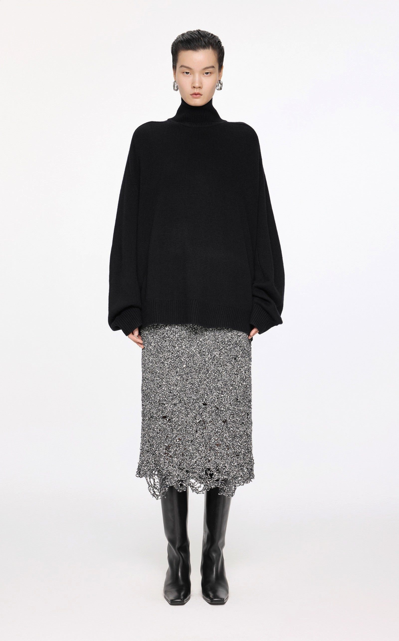 JNBY Rollkragenpullover Damen Loose Sweater mit Stehkragen in Schwarz