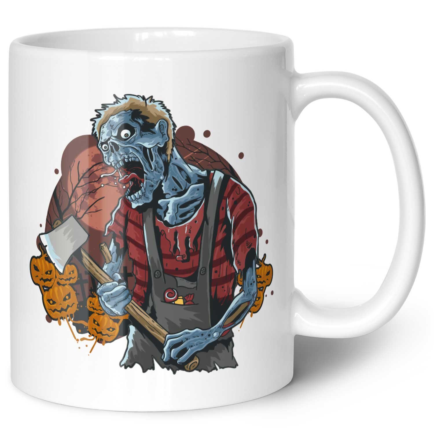 GRAVURZEILE Tasse mit Motiv im Zombie Design, Keramik, Farbe: Weiß