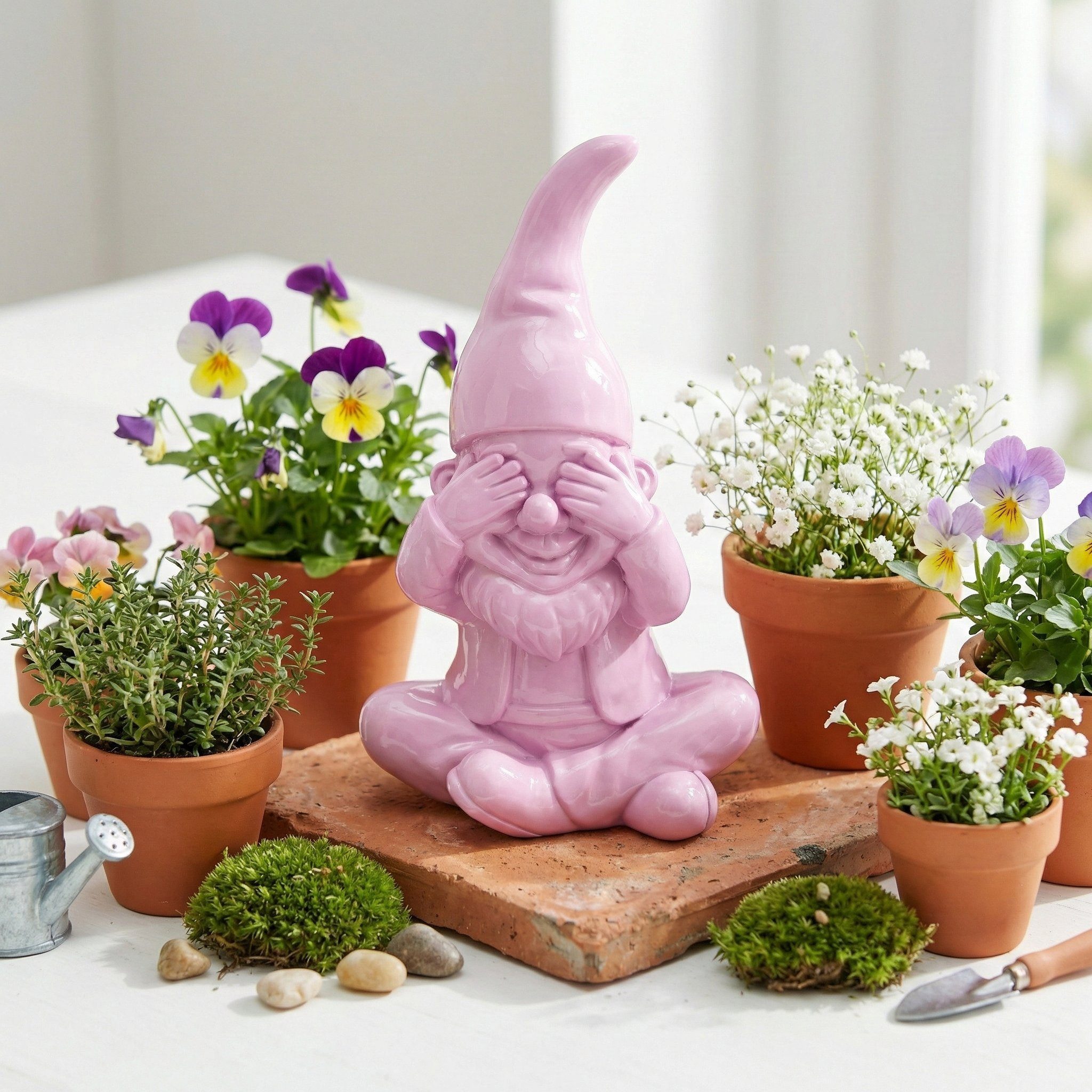 colourliving Gartenzwerg GartenPoser BlindPoser (Nichts sehen) in 2 Größen & 6 Farben, (1 St), Der moderne Gartenzwerg im Pastell-Look