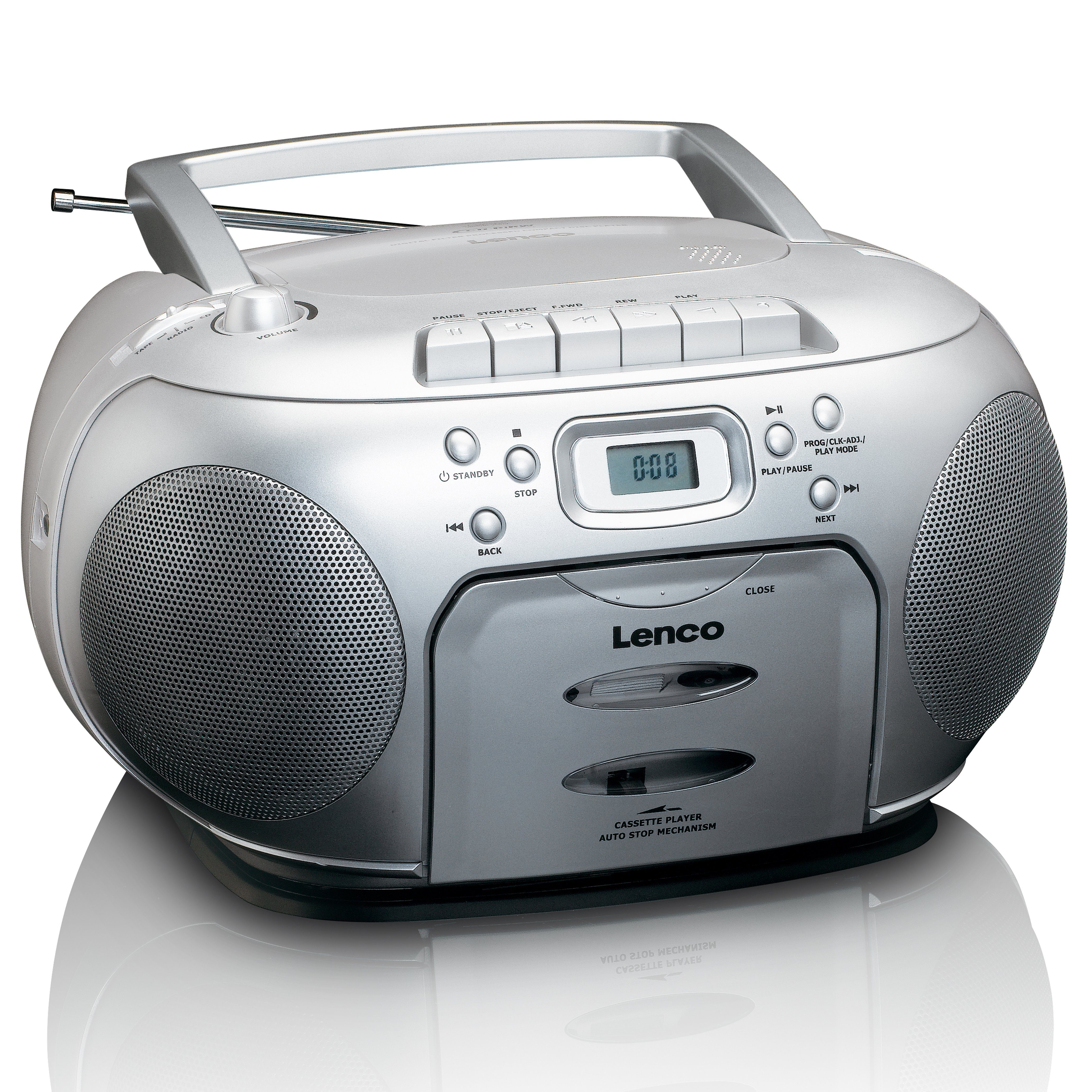Lenco SCD-420SI CD-Radiorecorder (FM, 4 W, CD -Kassettenplayer LCD-Display & Kopfhöreranschluss)