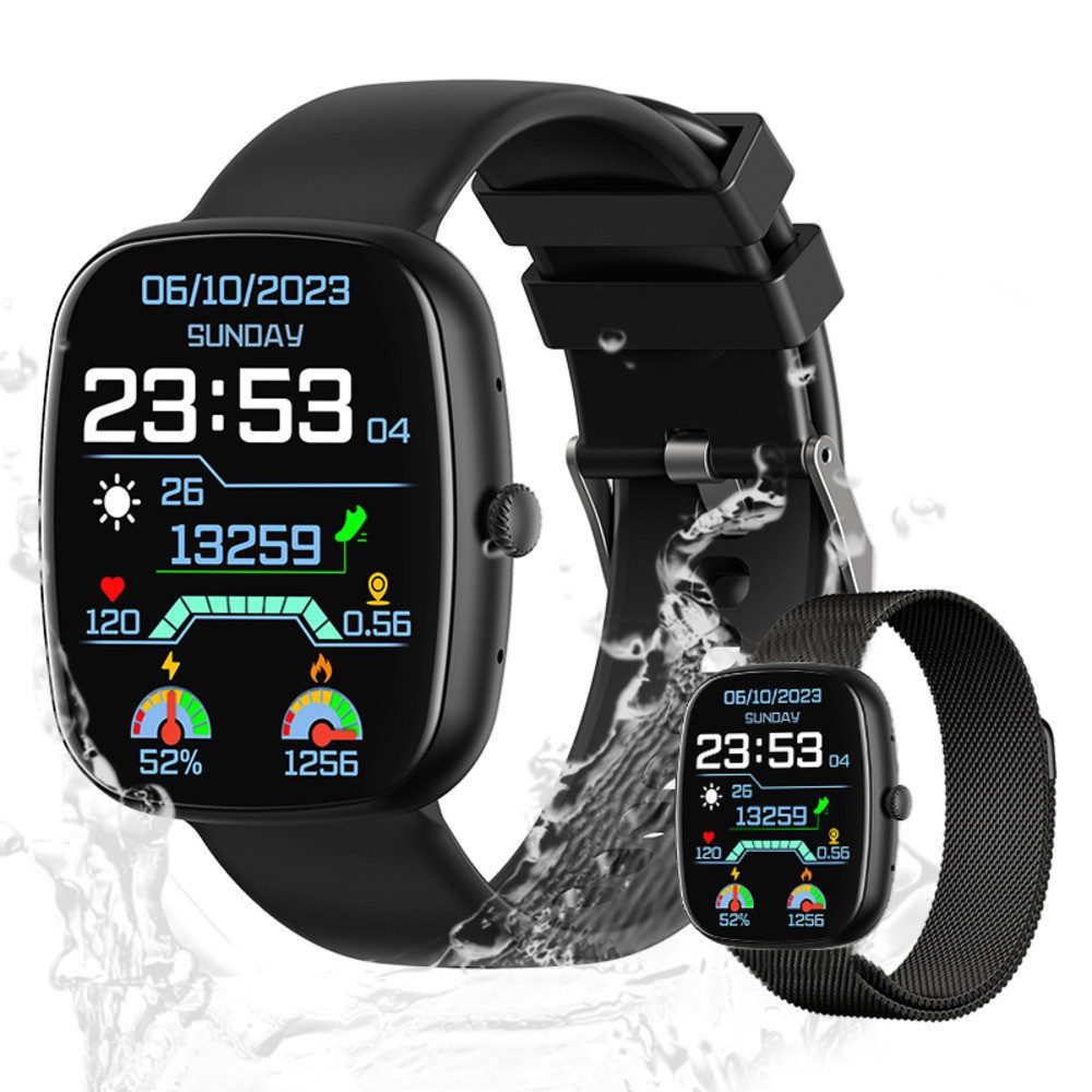 Zevelora Herren und Damen Fitness-Tracker mit Telefonfunktion IP68 wasserdicht Smartwatch (4,65 cm/1,83 Zoll, Android/iOS), 1-tlg., mit austauschbarem weichem Mesharmband, Bluetooth Call Smartwatch mit Herzfrequenzmesser und Sportmodi