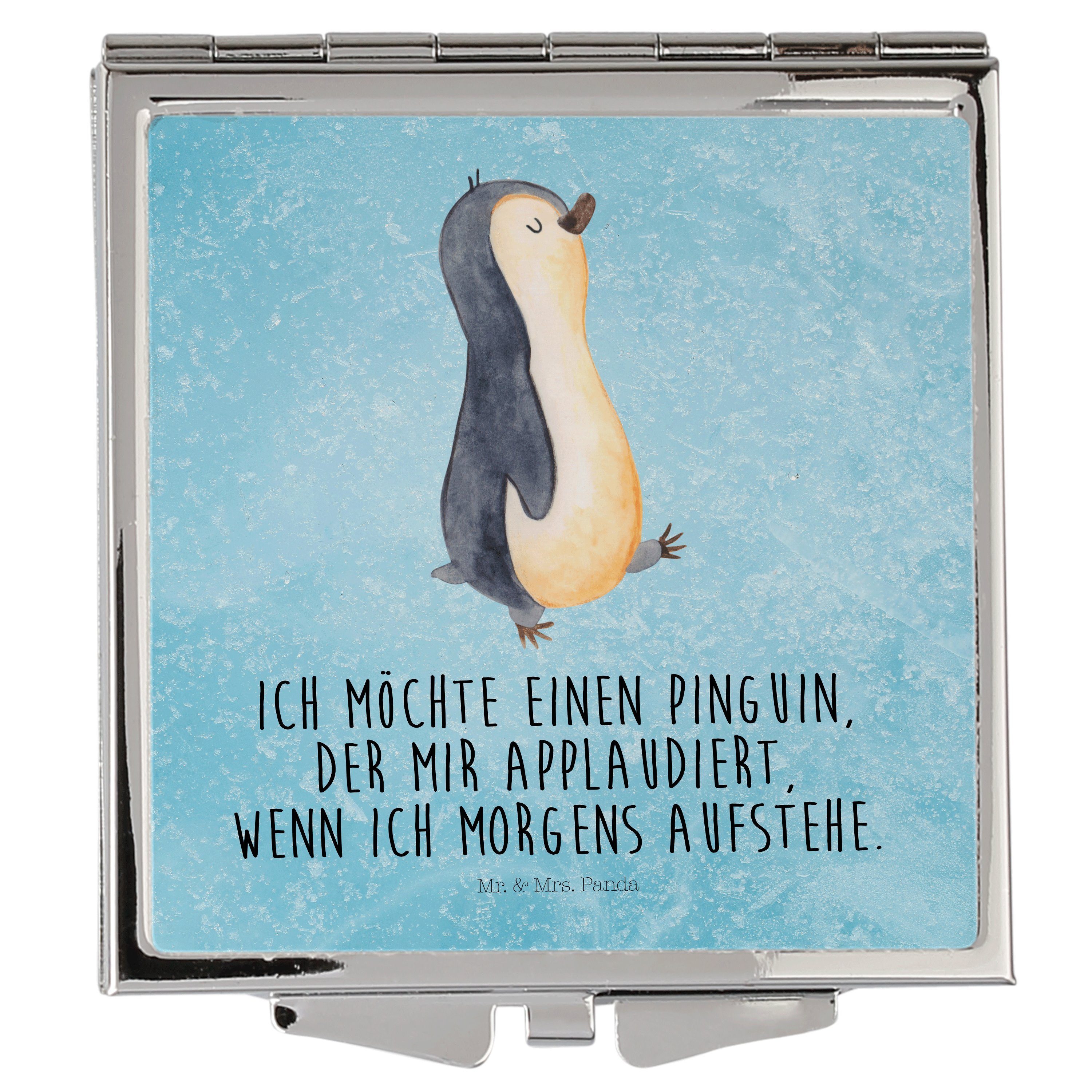Mr. & Mrs. Panda Kosmetikspiegel Pinguin marschierend - Eisblau - Geschenk, Bruder, Spiegel, Handtasch (1-St)