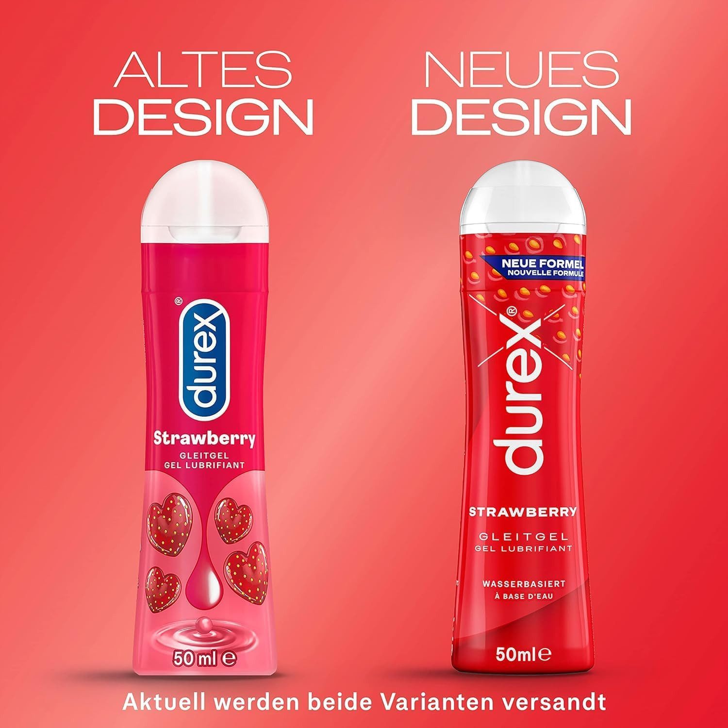 durex Gleitgel Play Feel & Strawberry (2 x 50ml), Ausprobierpaket für Sie und Ihn, 2-tlg.