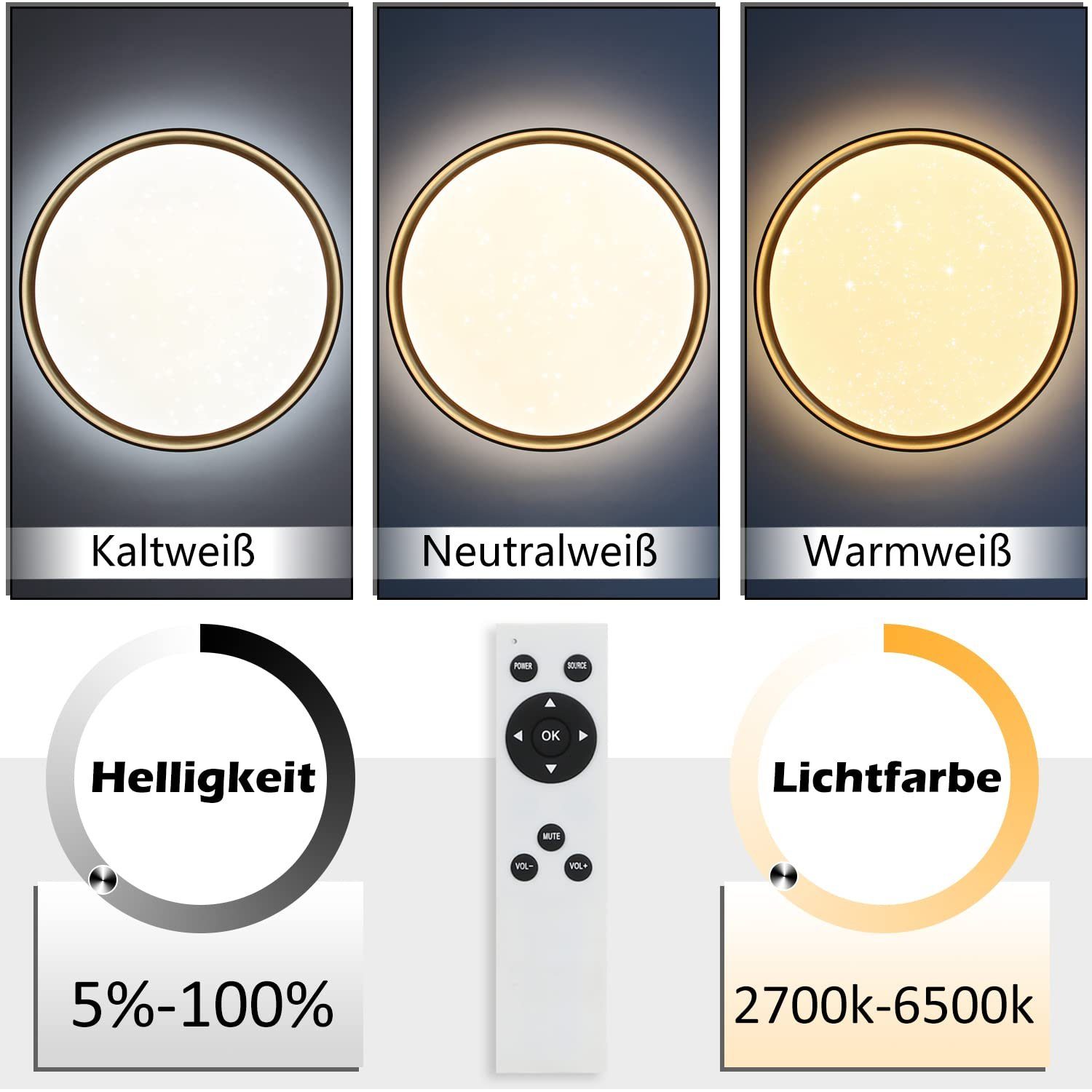 ZMH Deckenleuchte LED Deckenleuchte Dimmbar Wohnzimmer günstig online kaufen