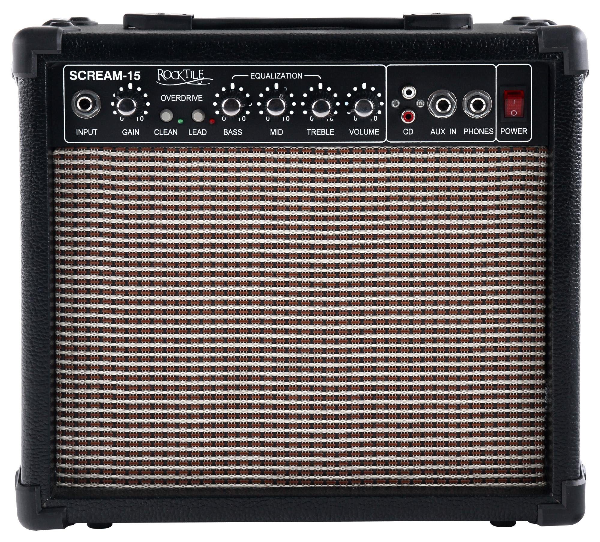 Rocktile E-Gitarren Add On Package light Audioverstärker (Anzahl Kanäle: 2, 15 W, Light Set: Verstärker, Tasche, Gurt, Instrumentenkabel, Plektren)