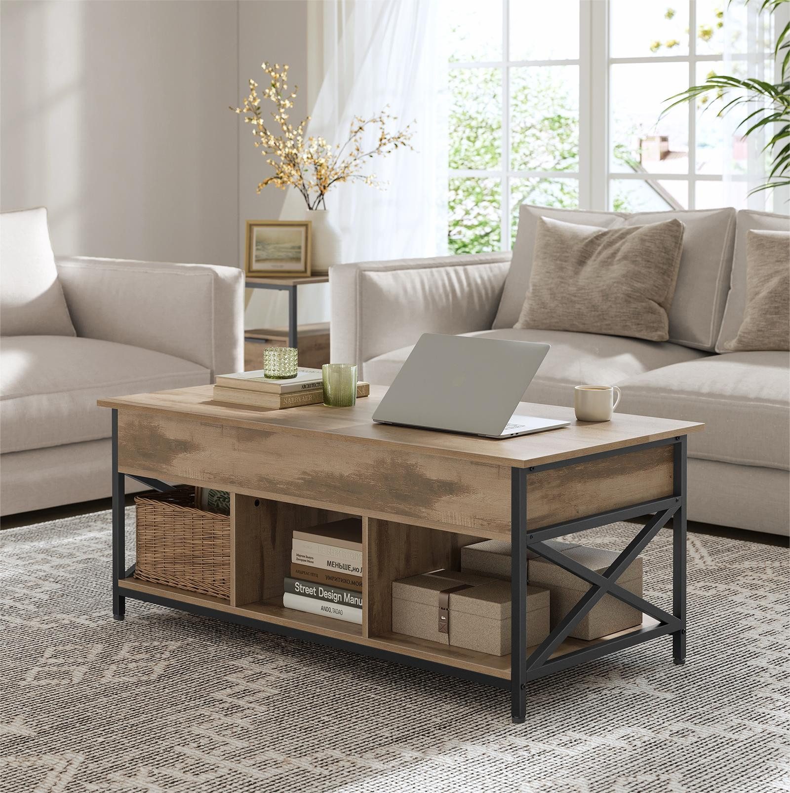 VASAGLE Couchtisch, höhenverstellbar, versteckter Stauraum, 60 x 100/120 x günstig online kaufen