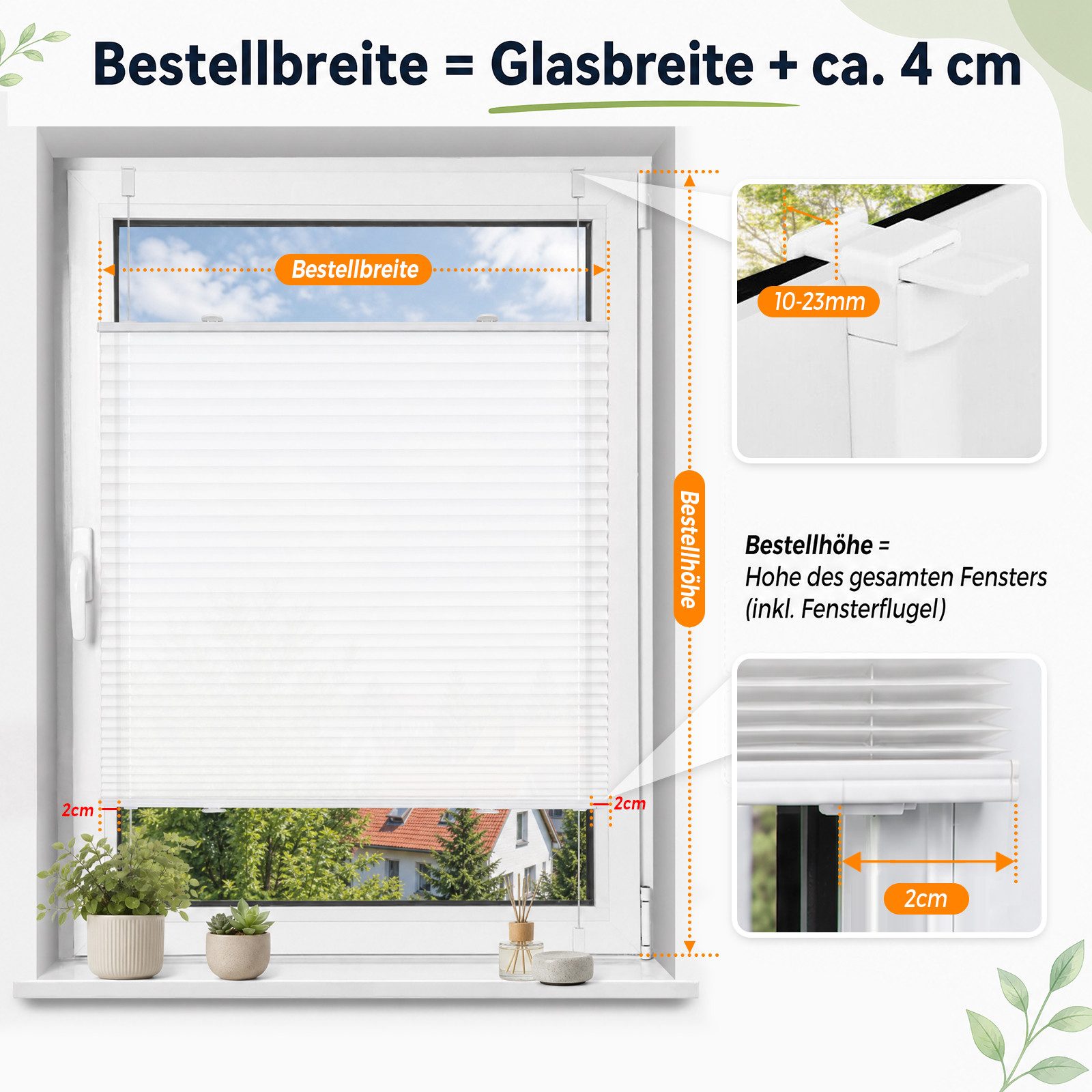 Vkele Plissee ohne Bohren Easy Fix Klemm Faltrollo, verspannt Fenster Rollo, Klemmfix,Klemmträger, Jalousie für Tür & Fenster Sichtschutz Sonnenschutz