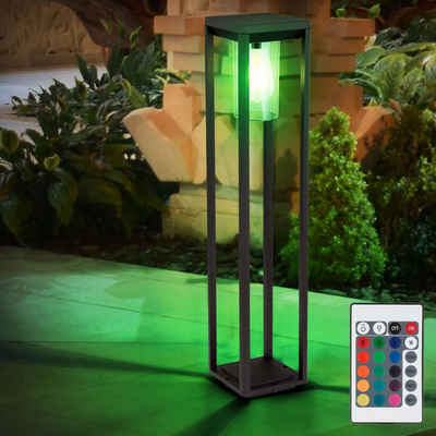 etc-shop LED Außen-Stehlampe, Leuchtmittel inklusive, Warmweiß, Farbwechsel, Stand Leuchte Fernbedienung ALU schwarz-matt Garten Steh