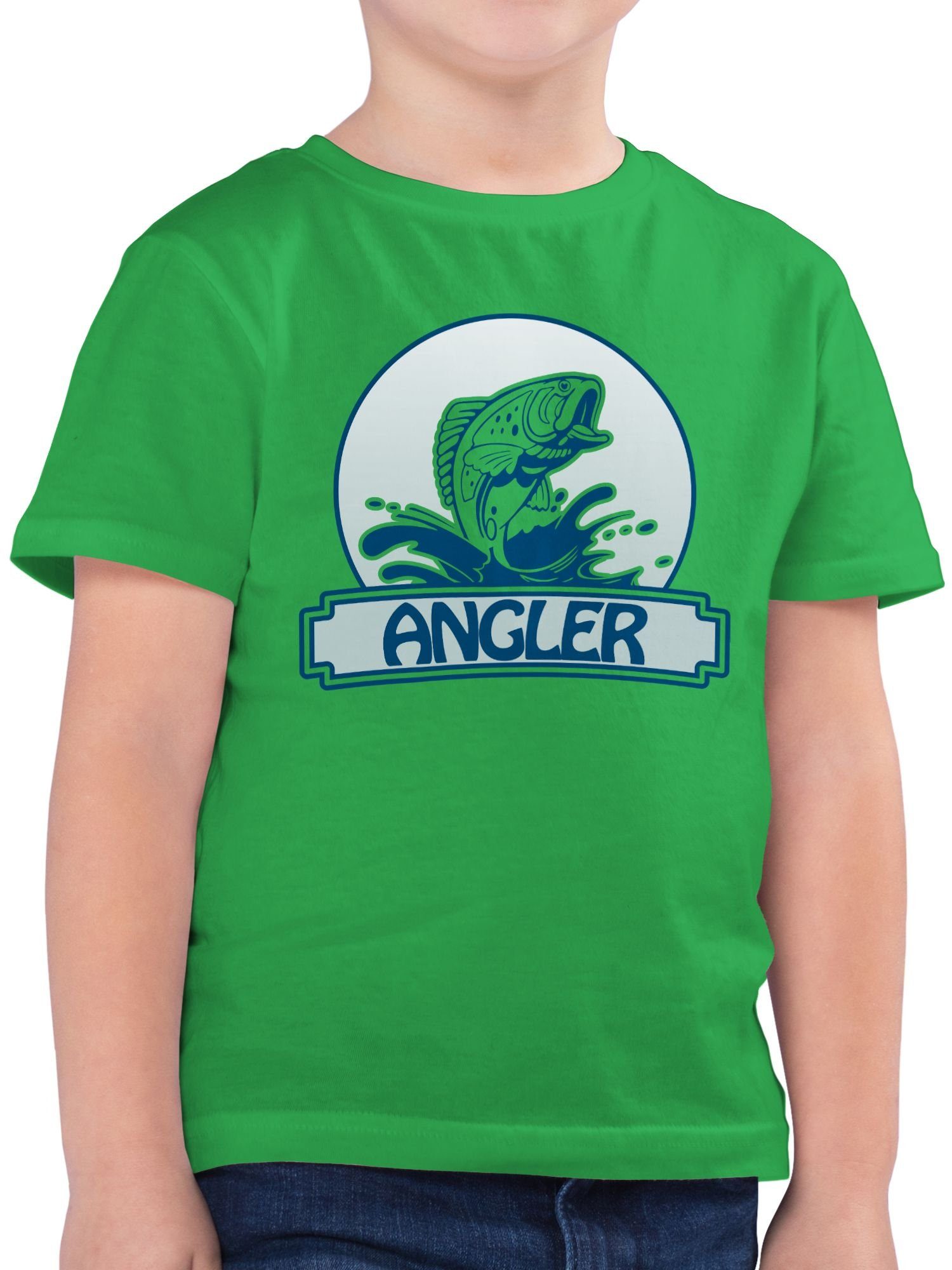 Shirtracer T-Shirt Angler Button Kinder Sport Kleidung 1 Grün