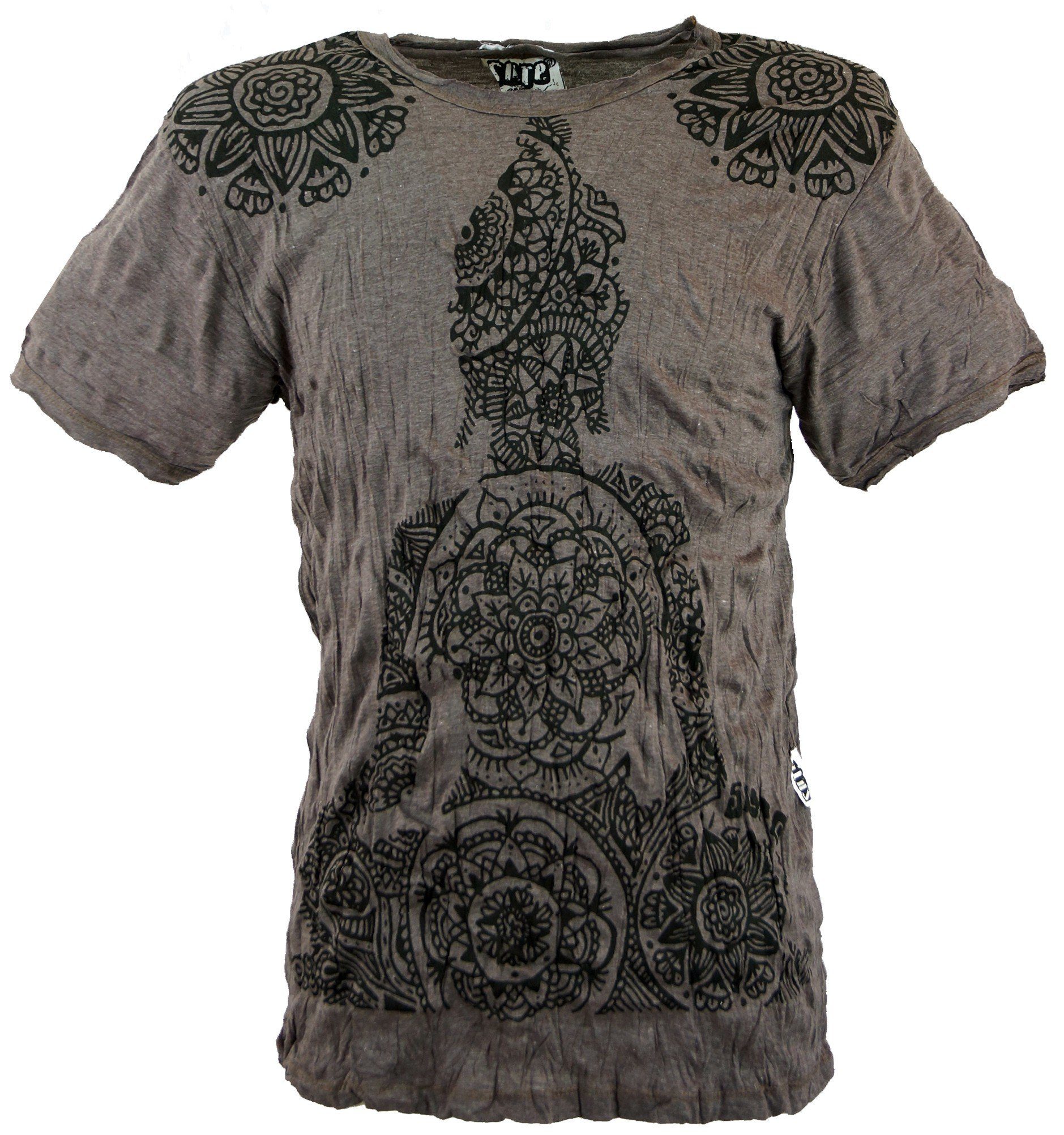 Guru-Shop T-Shirt Sure T-Shirt Mandala Buddha - taupe Goa Style, Festival, alternative Bekleidung