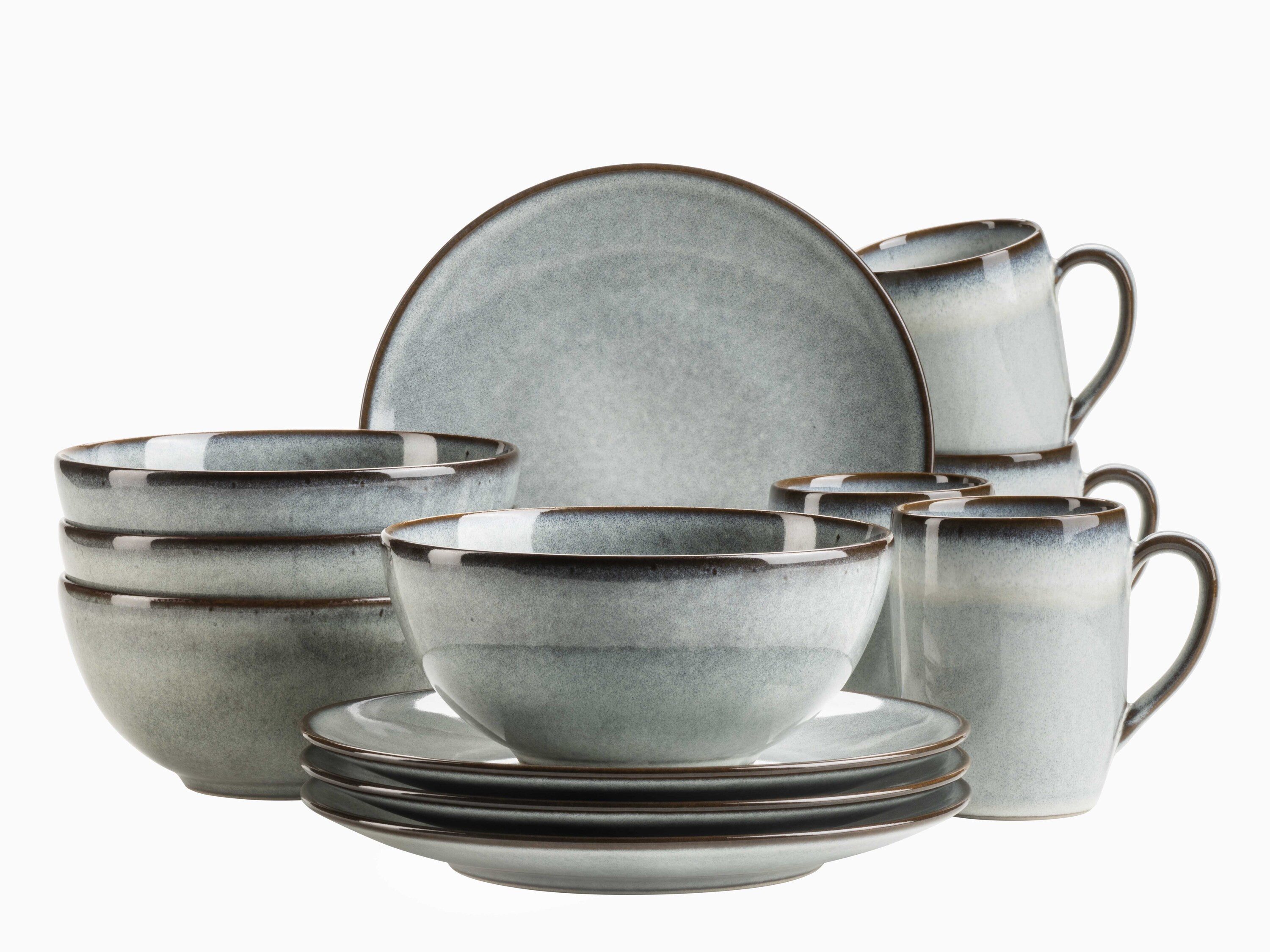 MÄSER Frühstücks-Geschirrset Smoky's (12-tlg), 4 Personen, Steinzeug