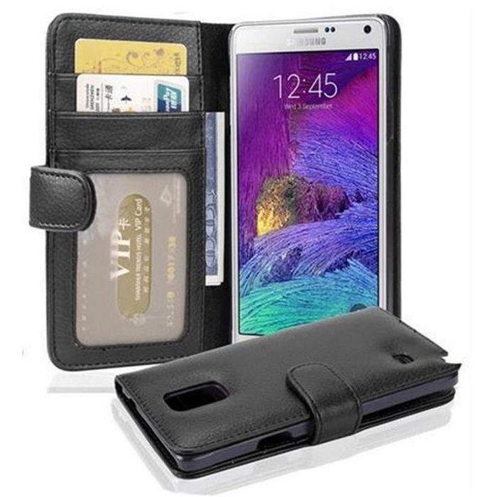 Cadorabo Handyhülle 3 Kartenfächer Samsung Galaxy NOTE 4 Klappbare Handy Schutzhülle - Hülle - mit Standfunktion und Kartenfach