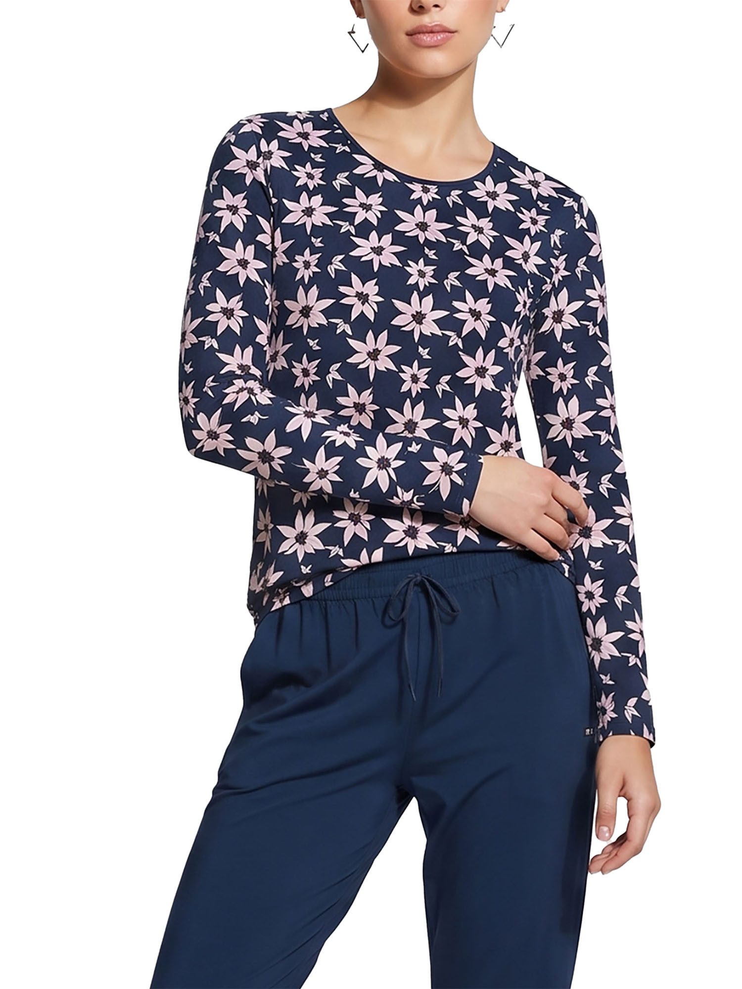 Ammann T-Shirt Damen Langarm Shirt Mix Women (Stück, 1-tlg) Baumwolle X Modal, Allover-Print, Rundhalsausschnitt