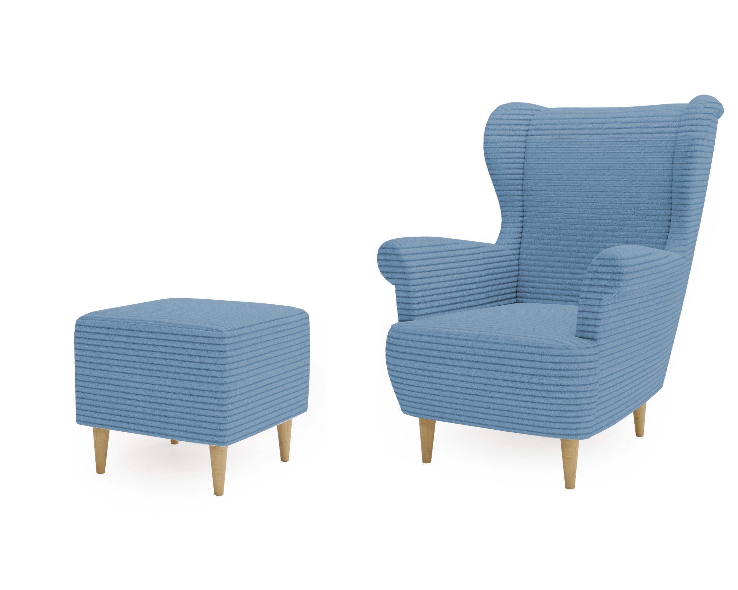 MOEBLO Кресла AMICO (Sessel Polstersessel aus Cordstoff Wohnzimmersessel mit/ohne Hocker Ohrenbacksessel), mit/ohne Hocker Ohrenbacksessel