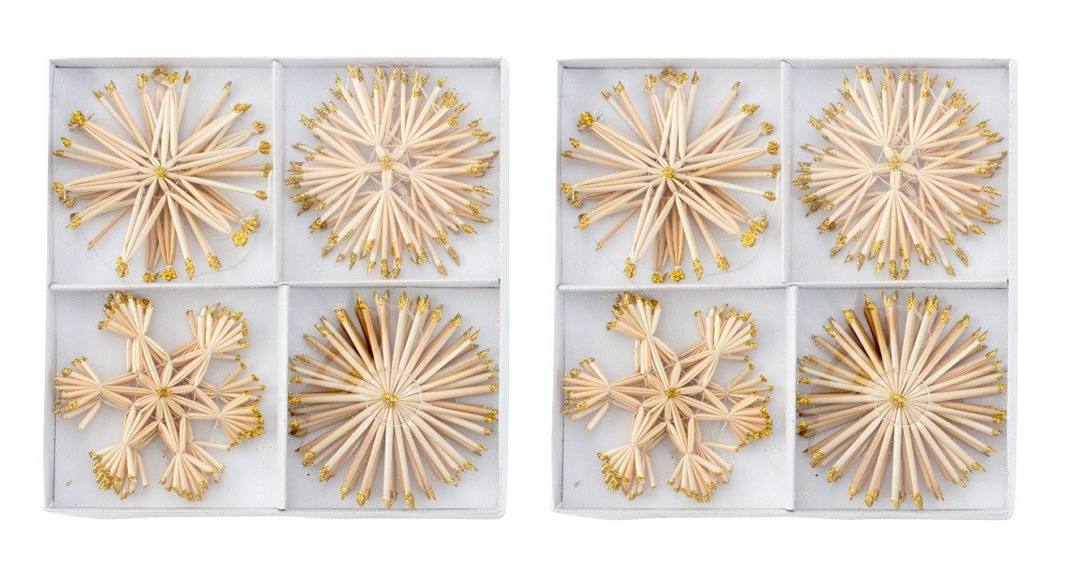 Geschenkestadl Christbaumschmuck 24 Strohsterne Weihnachtsanhänger silber und gold Glitzer 10 cm, klassisch, weihnachtlich, Glitzer, Strohsterne