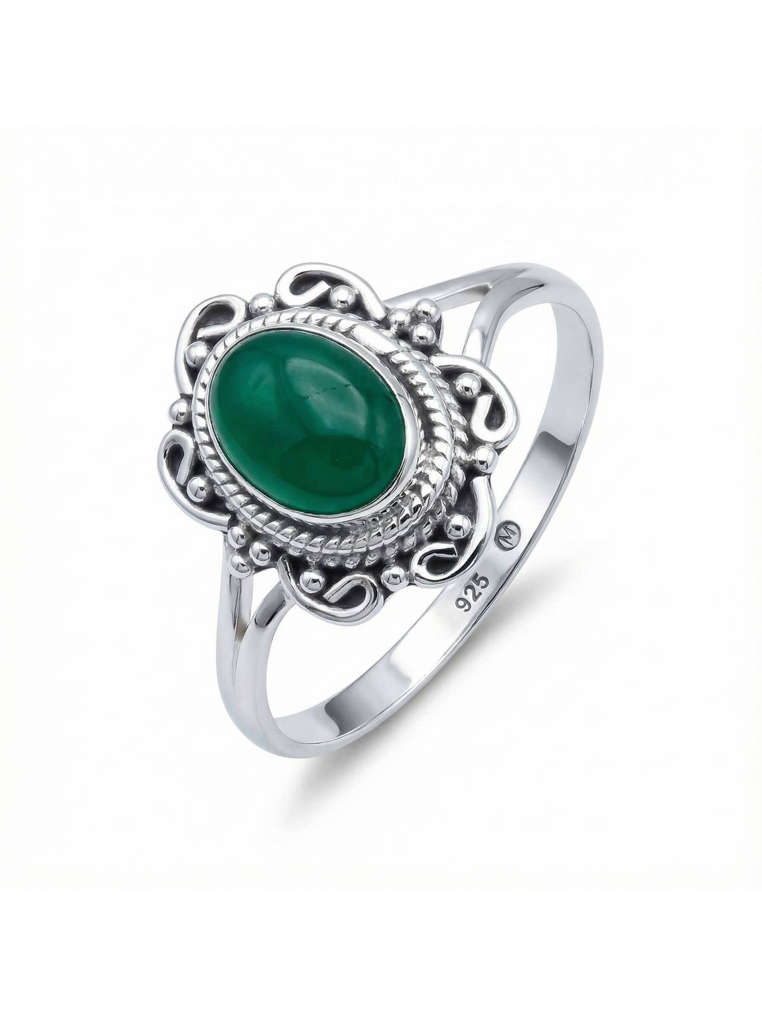 Silberring BANGAWAN aus 925 Silber mit grünen Onyx