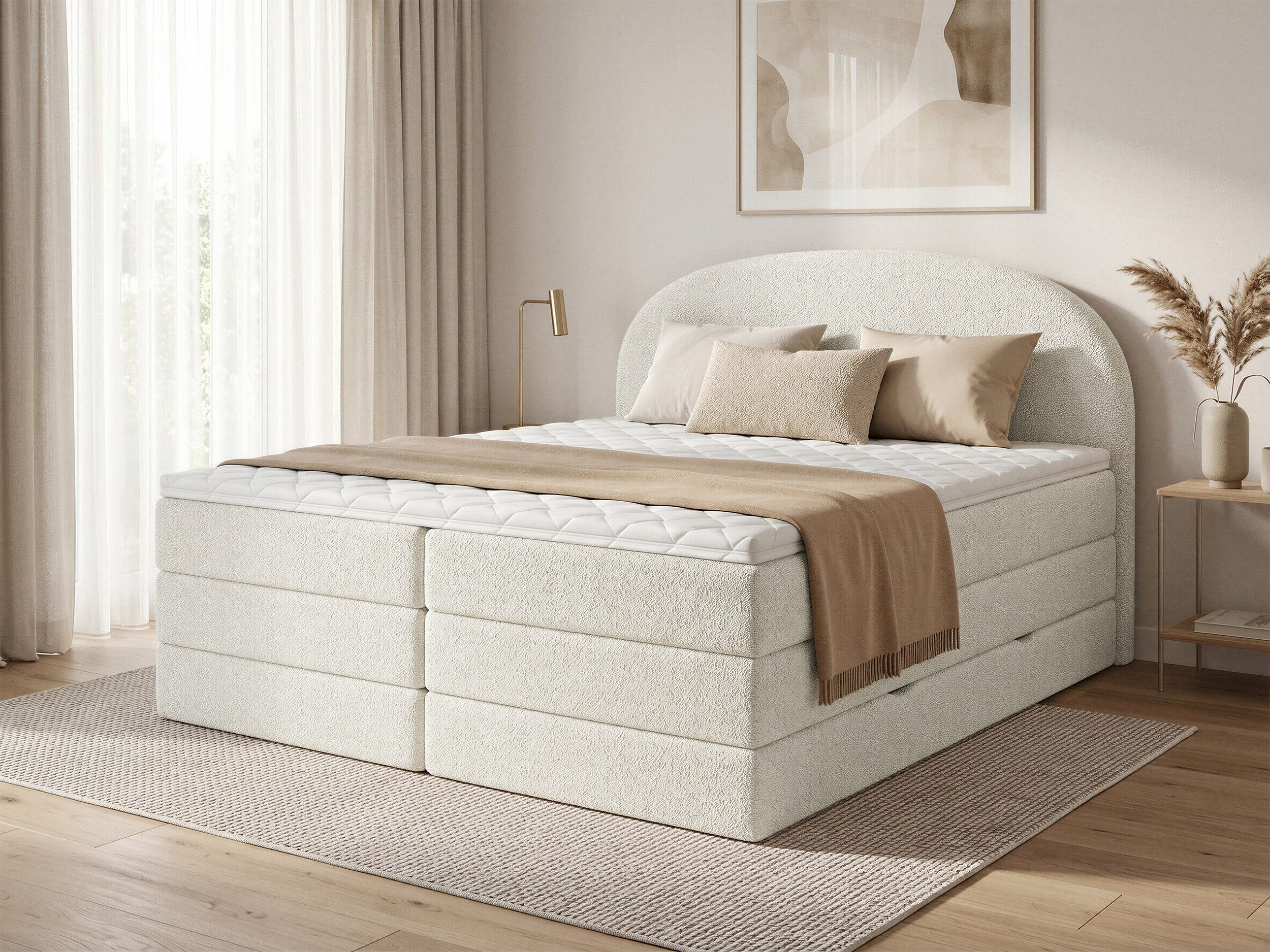 Sofnet Boxspringbett Cloud XL (2x Bettkästen, Bonellfederkern- und Taschenfederkernmatratze, Topper), Polsterbett, Doppelbett, Webstoff, mit Kopfteil, 140/160/180x200 cm