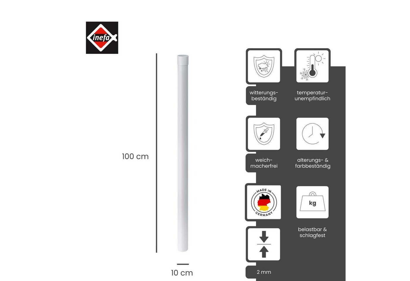 Thumbnail - INEFA Regenfallrohr, DN100, PVC-U, Regenwasserrohr, Dachentwässerung, Dachrinnen-Zubehör