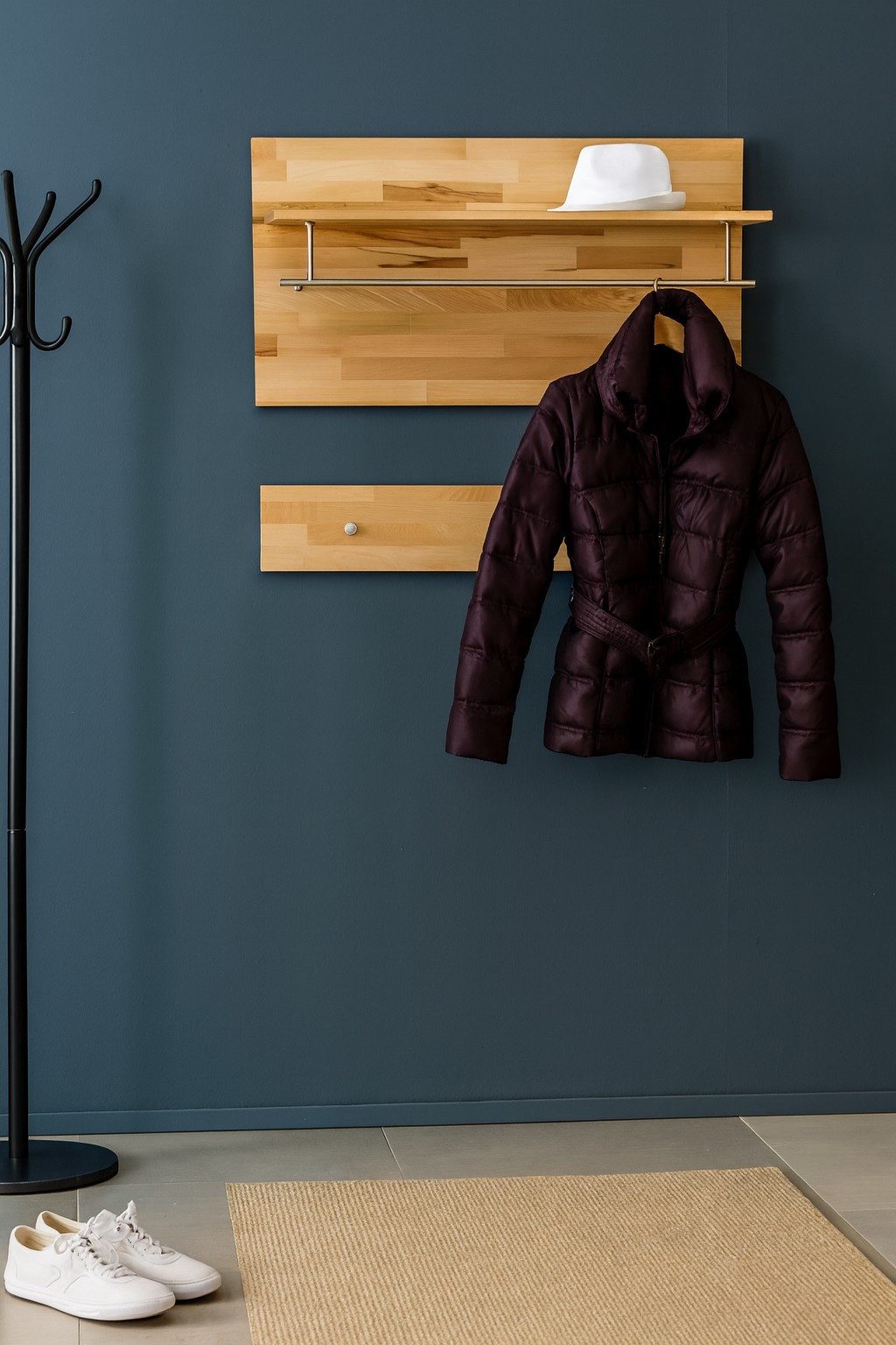 bv-vertrieb Garderobenpaneel Garderobenpaneel Hutablage Kleiderstange Flurgarderobe Kernbuche #3850