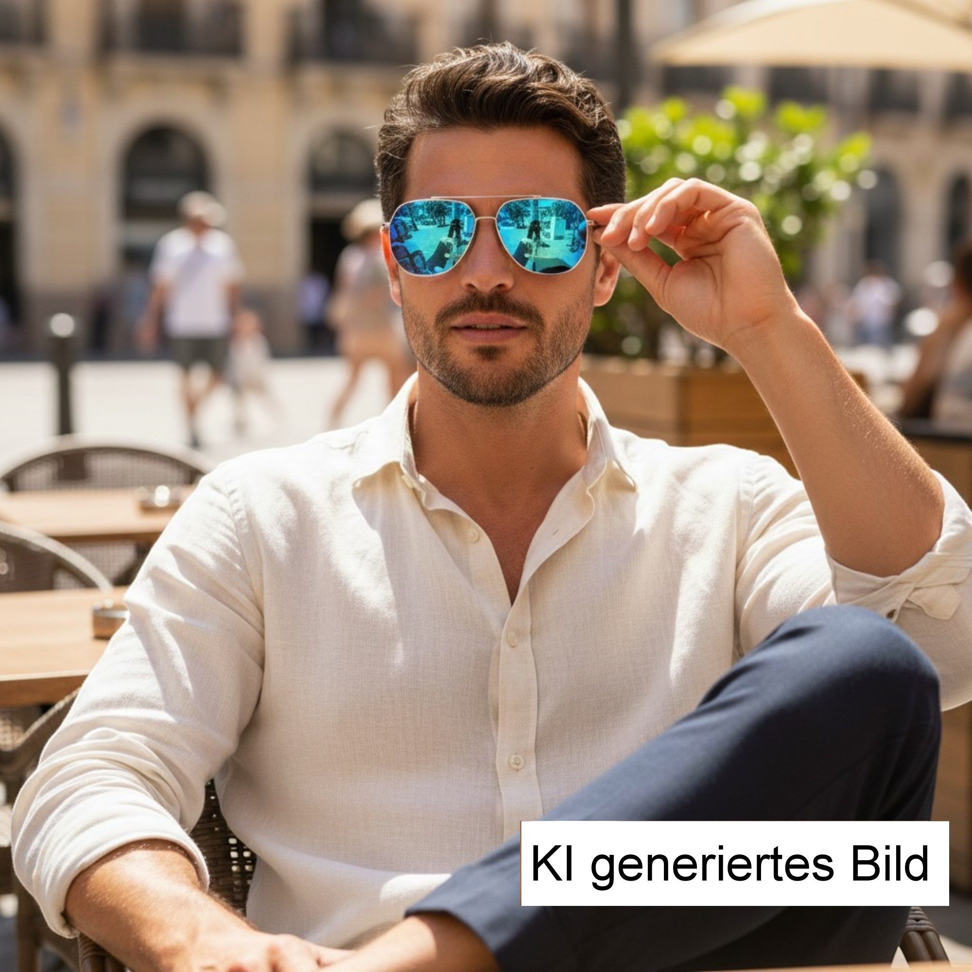 Rennec Sonnenbrille (Pilotenbrille Damen Herren Große Piloten Sonnenbrille) Gläser Blau Verspiegelt Flachglas Edelstahl Gestell
