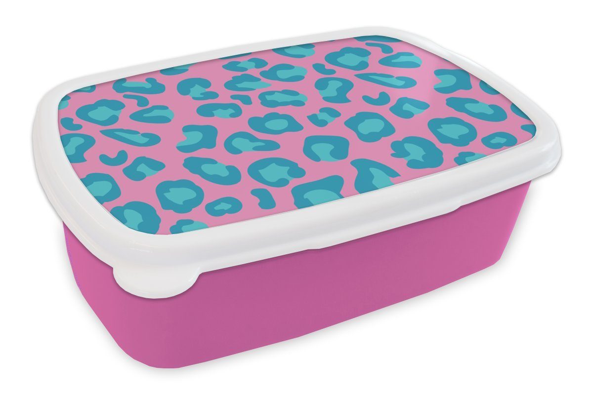 MuchoWow Lunchbox Pantherdruck - Blau - Rosa - Muster, Kunststoff, (2-tlg), Brotbox für Erwachsene, Brotdose Kinder, Snackbox, Mädchen, Kunststoff