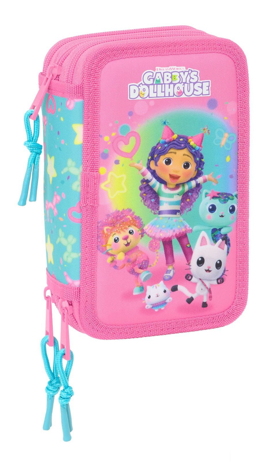 safta Federmäppchen Gabby´s Dollhouse - Federmäppchen, 37 Teile, 3-fach gefüllt, (37-tlg., Mädchen), Reißverschluss