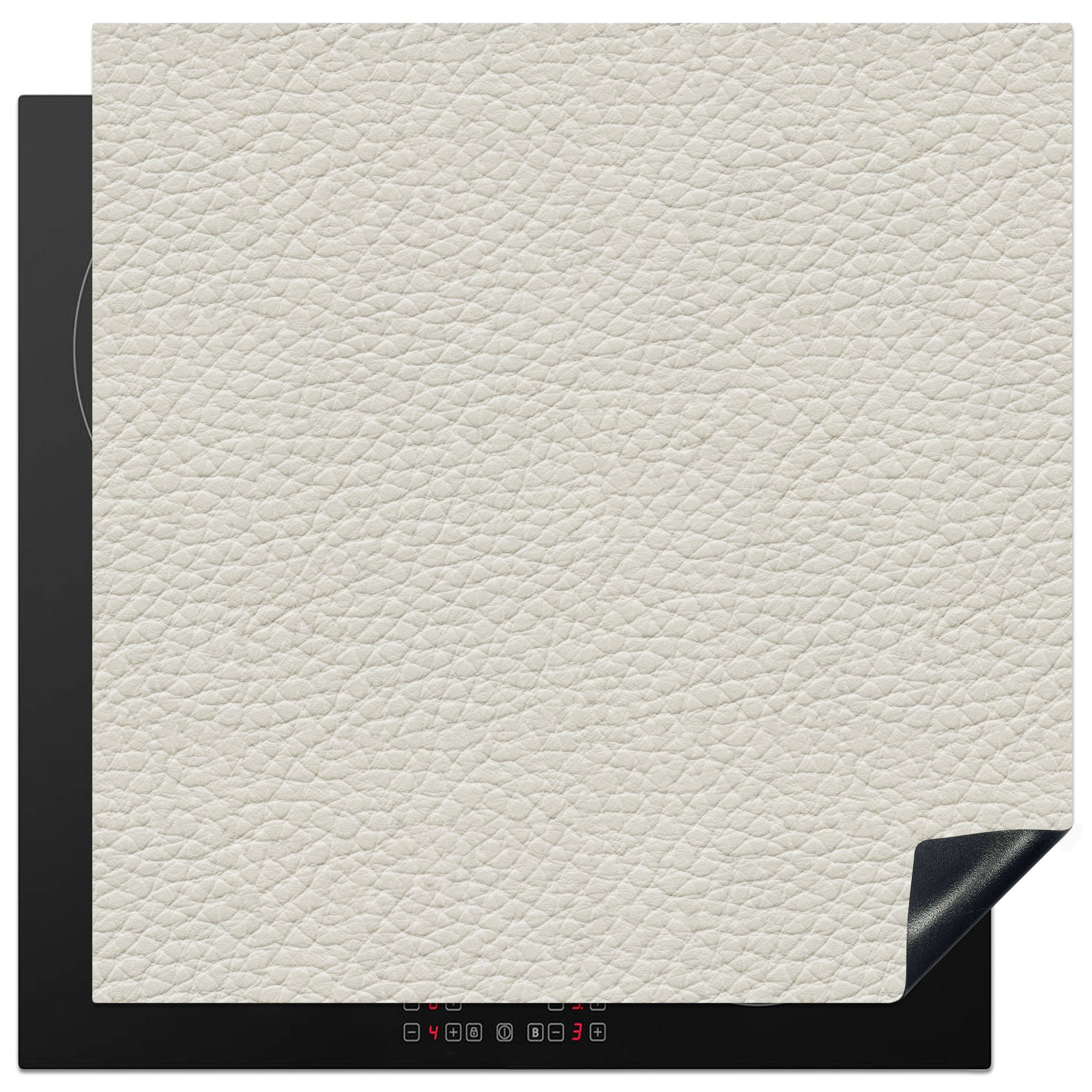 MuchoWow Herdblende-/Abdeckplatte Induktionsschutz - Leder - Weiß - Tierfell, Vinyl, (1 tlg), 78x78 cm, Ceranfeldabdeckung, Arbeitsplatte für küche