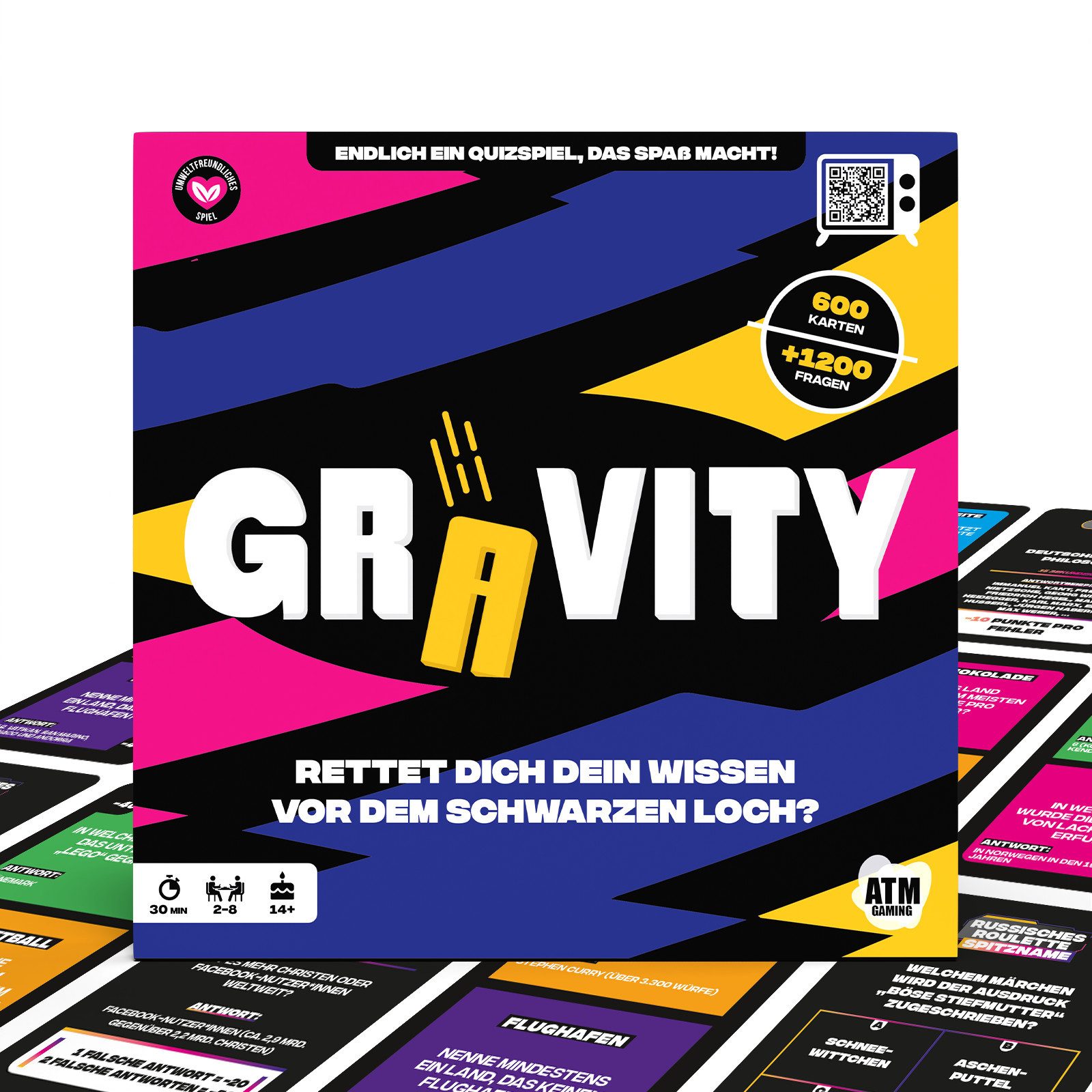 ATM GAMING Spiel Gravity - Das Wissensspiel, Wissensspiel, Quizspiel, Strategiespiel, Kartenspiel, Familienspiel, Gesellschaftsspiel, Brettspiel mit +1.200 Fragen zum Allgemeinwissen, Made in Germany