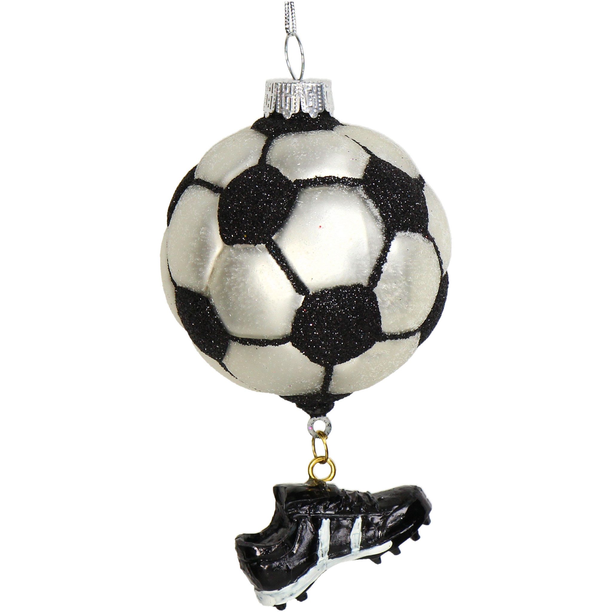 HD Collection Christbaumschmuck, Christbaumschmuck Glas 11,8cm Fußball Figur Schwarz / Weiß