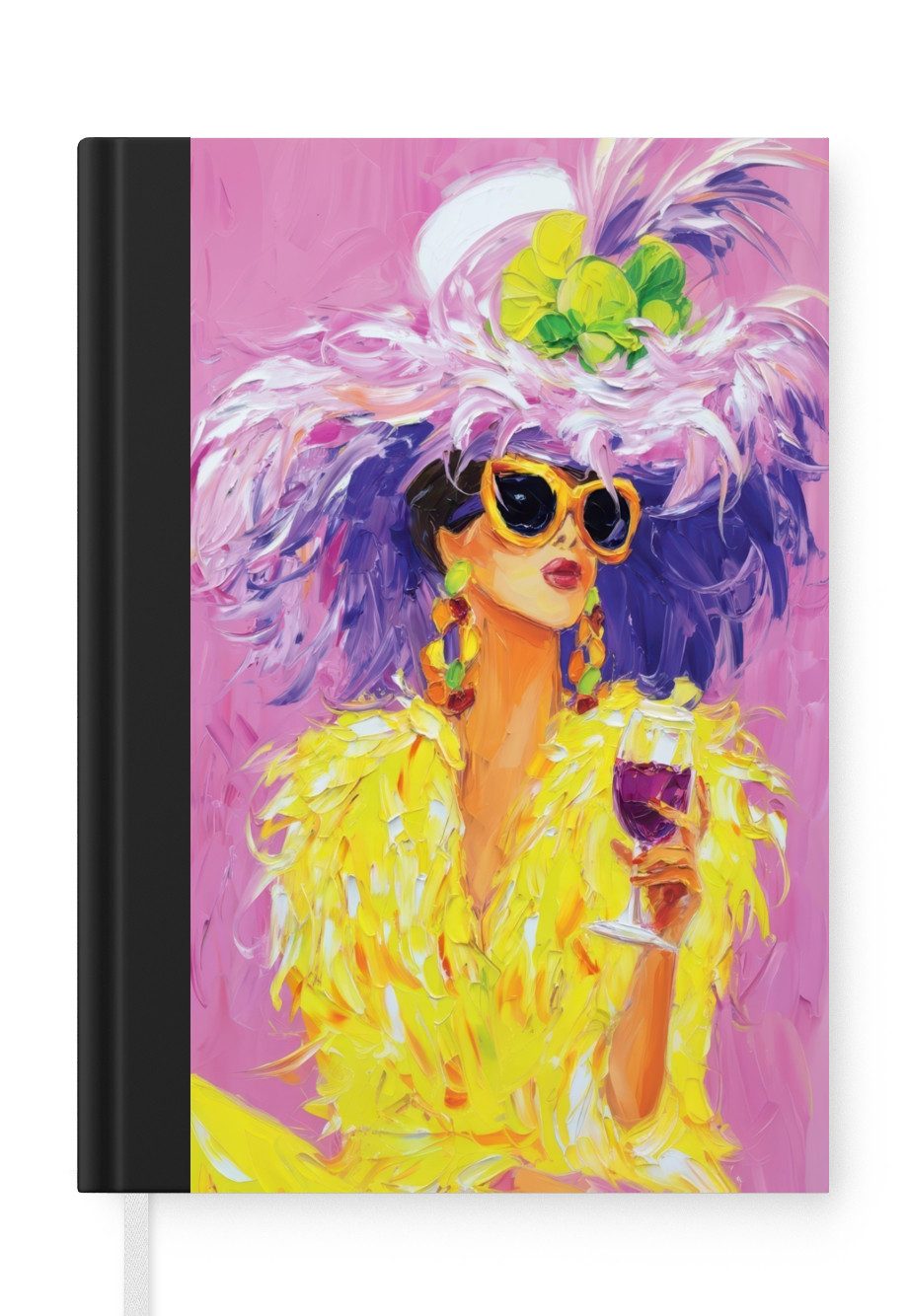 MuchoWow Notizbuch Sonnenbrille - Frau - Mantel - Federn, Notebook, Notizblock a5, Tagebuch, Journal Liniert