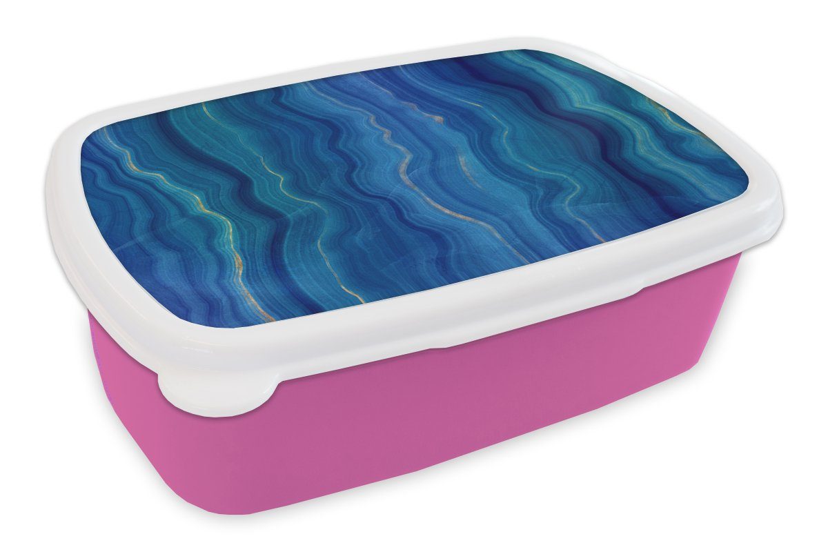 MuchoWow Lunchbox Achat-Geode - Edelsteine - Blau, Kunststoff, (2-tlg), Brotbox für Erwachsene, Brotdose Kinder, Snackbox, Mädchen, Kunststoff rosa