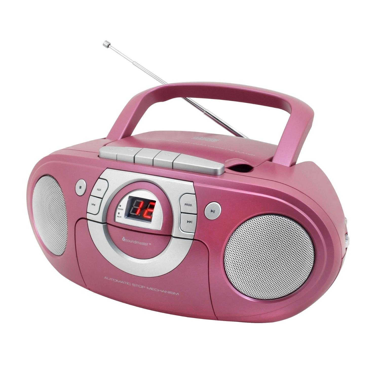 Soundmaster SCD5100PI tragbarer CD-Player Radio Kassettenrspieler AUX-Anschluss CD магнитола (Tragbarer CD-Player, Kinderradio, pink, boombox)