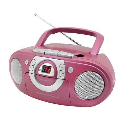 Soundmaster SCD5100PI tragbarer CD-Player Radiorecorder Kassettenrecorder AUX CD-Radiorecorder (Tragbarer CD-Player, Kinderradio, pink, boombox)