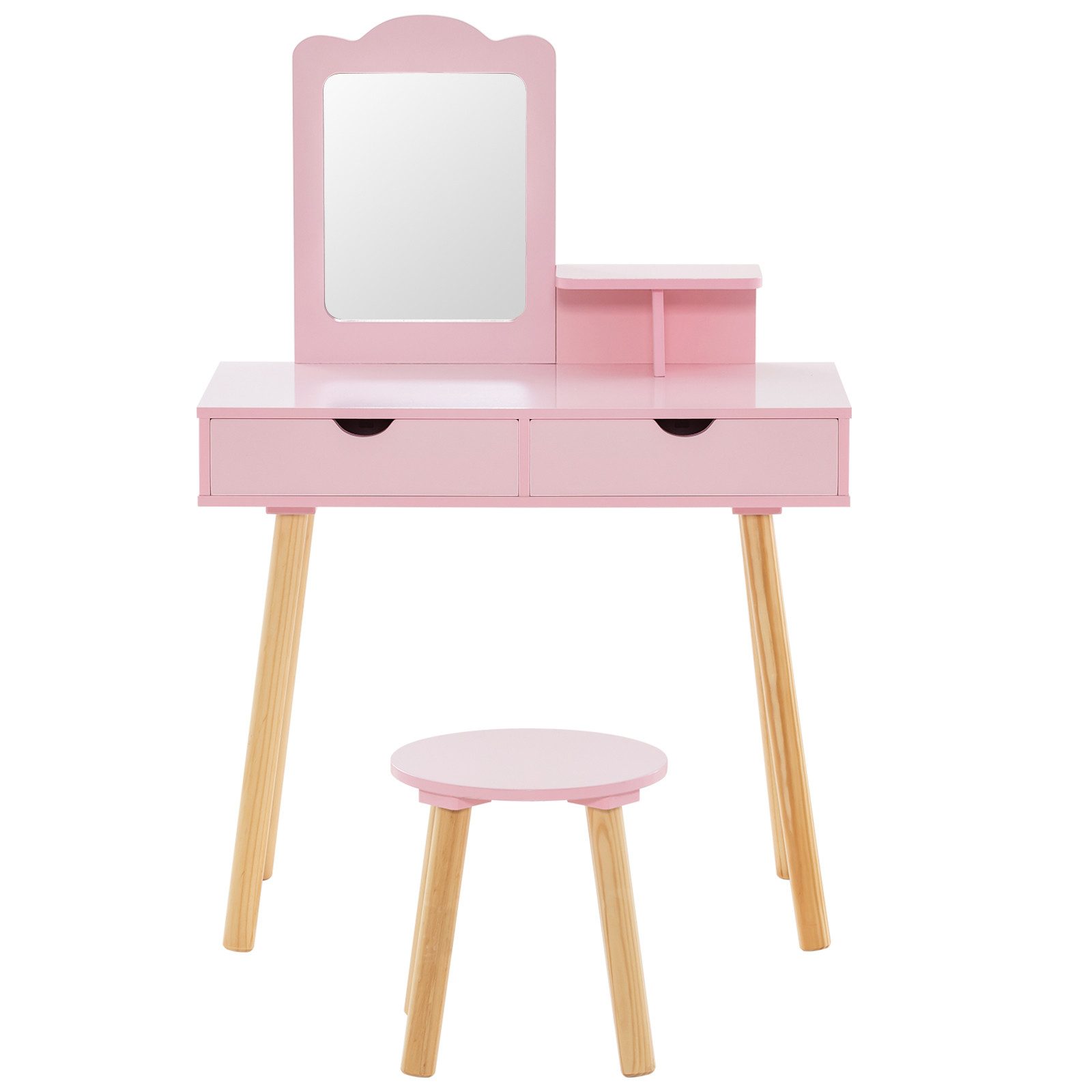 COSTWAY Schminktisch 2 in 1 Kinder Schreibtisch mit Hocker, aus Holz günstig online kaufen