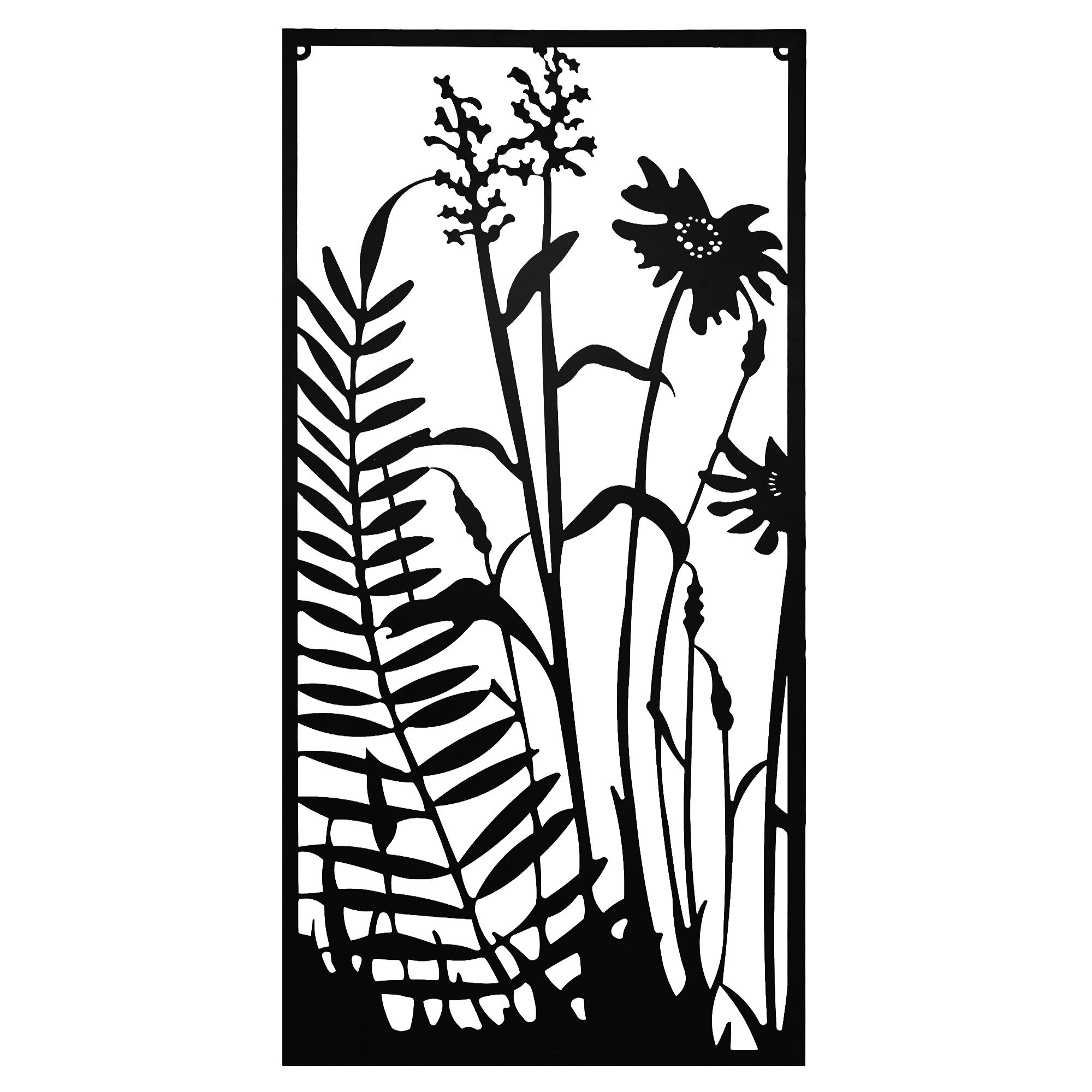 UNUS ELEMENTS Dekohänger Metallbild Farn & Blumen, 120x60cm Wanddeko innen außen Aufhängehaken (Metallbild Farn und Blumen mit Haken)