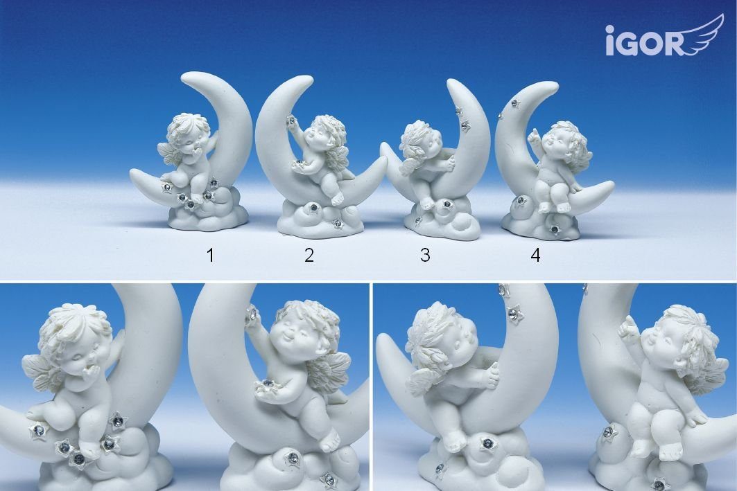 Small-Preis Engelfigur Engel Igor auf Mond sitzend mit Glitzersternen - 82017