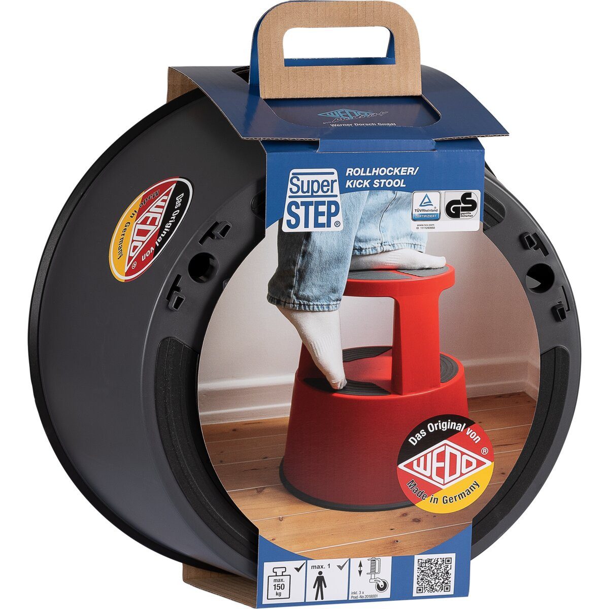 WEDO Klapptritt Rollhocker SuperStep Kunststoff grau - Banderolenverpackung