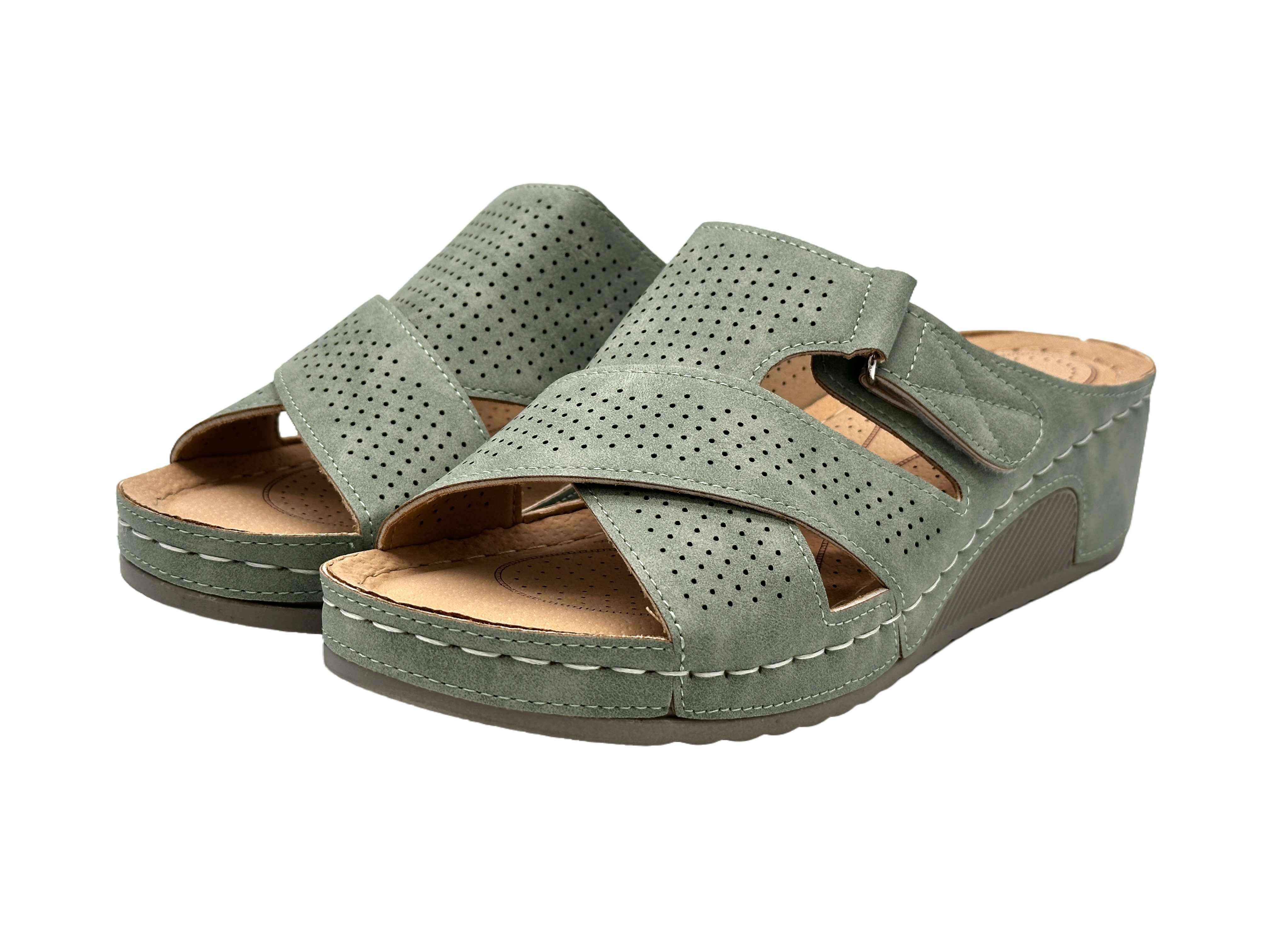 Nowaland Bequeme Damen-Pantoletten mit verstellbarem Riemen und Keilabsatz Pantolette atmungsaktiv, weiche Innensohle, ideal für Alltag & Komfort