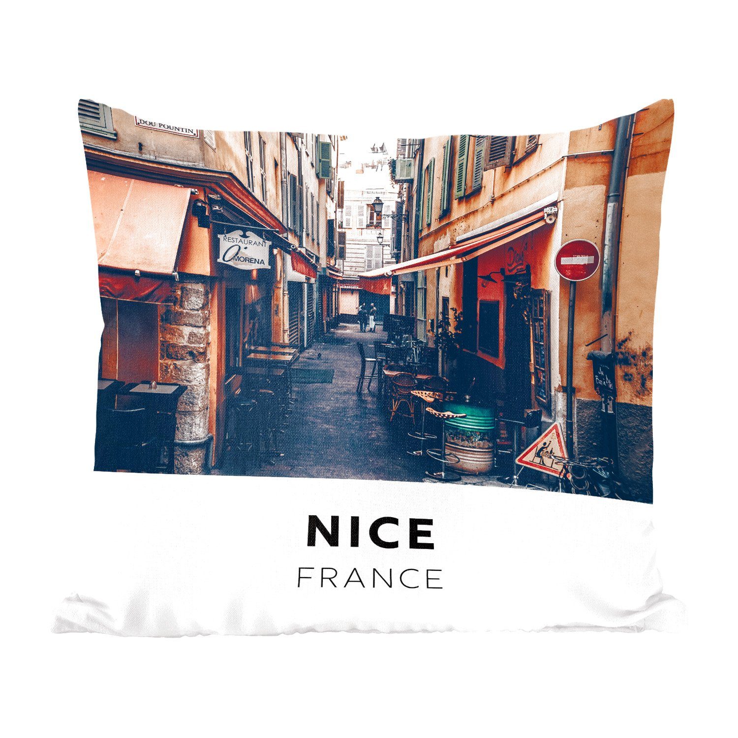 MuchoWow Dekokissen Nizza - Frankreich - Cafe, Zierkissen mit Füllung für Wohzimmer, Schlafzimmer, Deko, Sofakissen