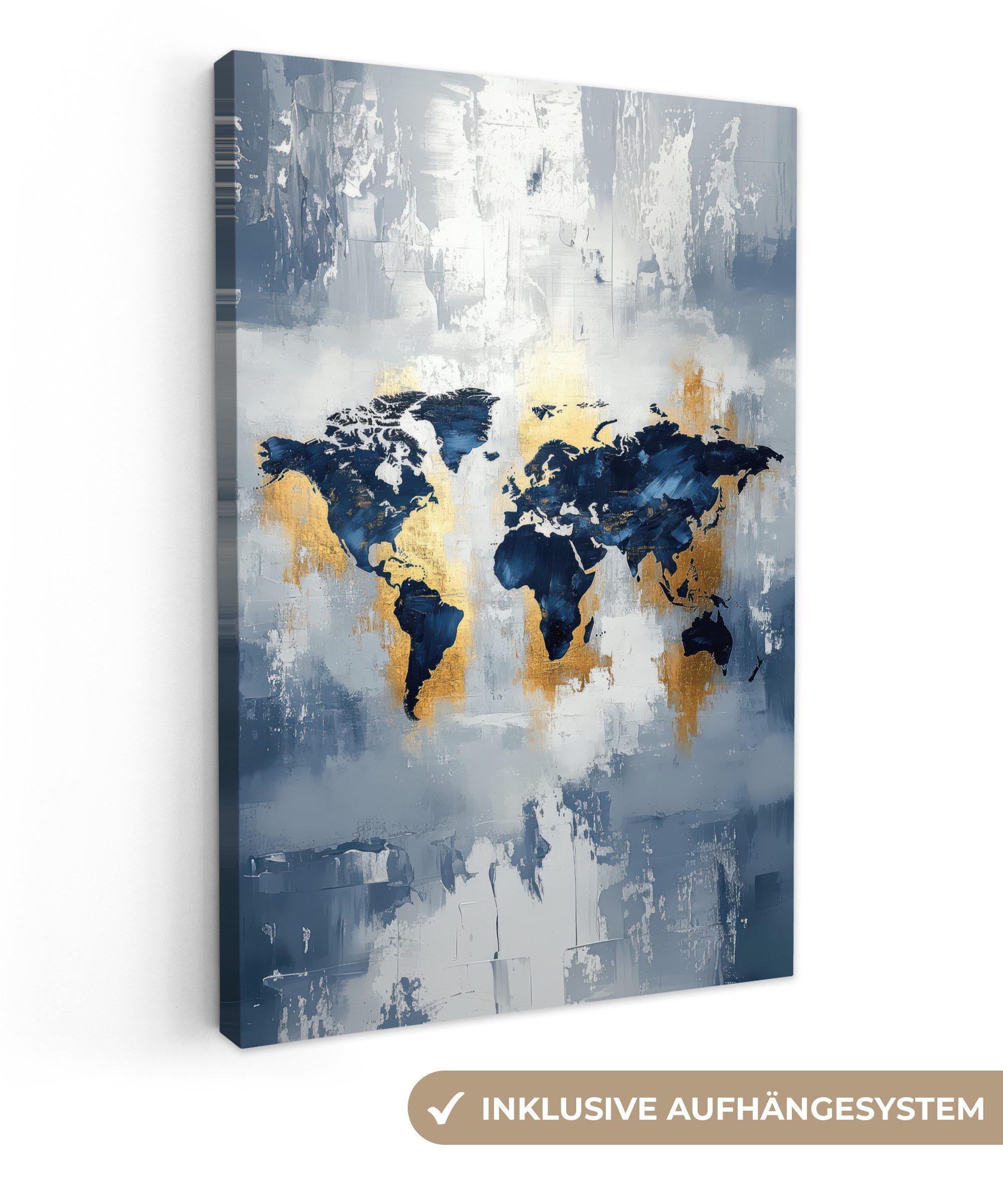 OneMillionCanvasses® Leinwandbild Weltkarte - Blau - Abstrakt, Fotodruck (1 St), Leinwand Canvas Wandbild, Wanddekoration 20x30 cm