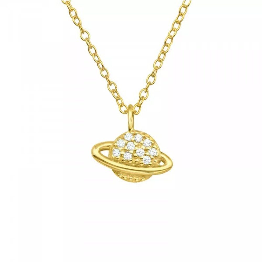 ALEXANDER YORK Kette mit Anhänger SATURN mit Zirkonia in Gold, 2-tlg., 925 Sterling Silber
