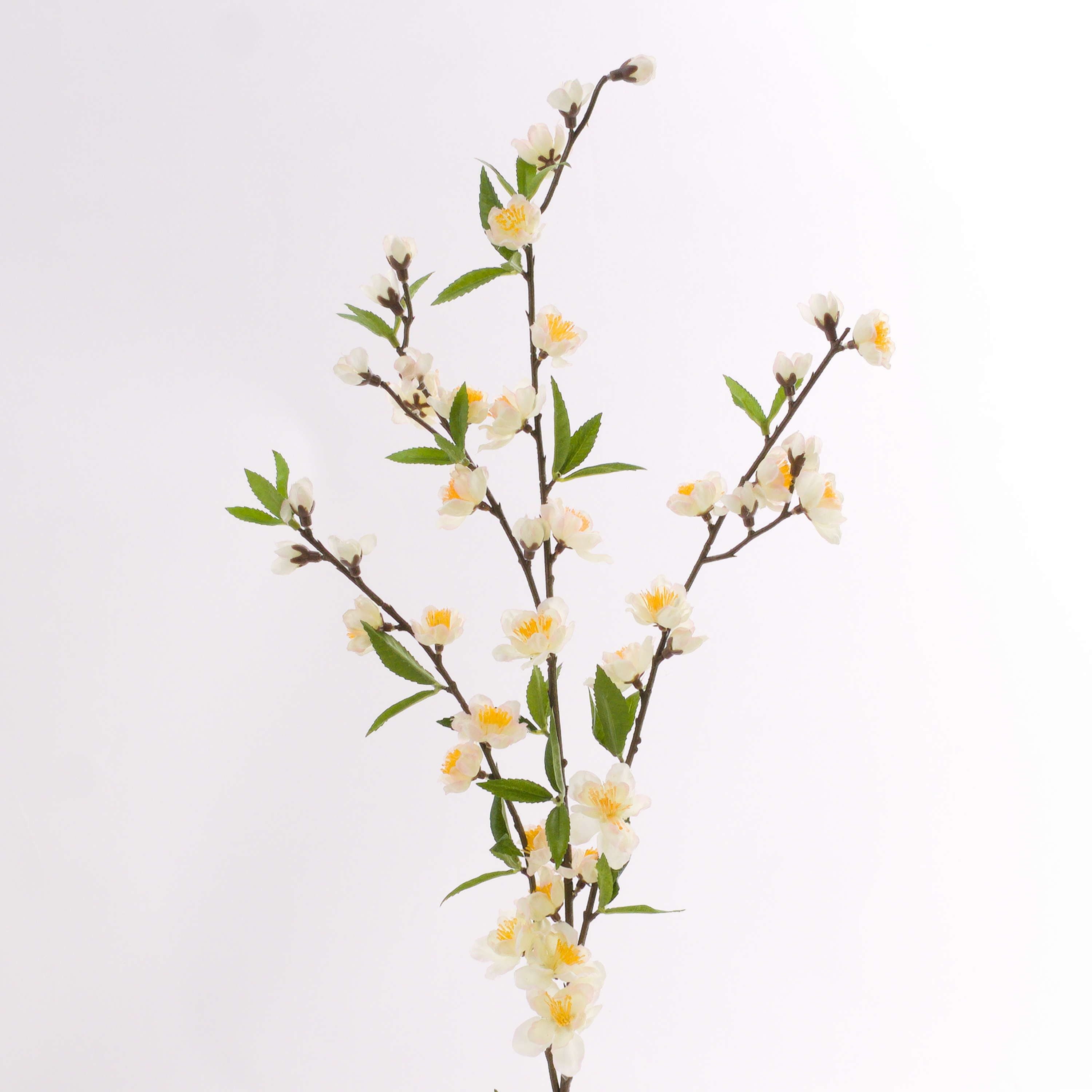 Kunstzweig Kirschblütenzweig, 42 Blüten, 39 Blätter, Creme - weiß, 65cm Zierkirsche, artplants, Höhe 65.0 cm