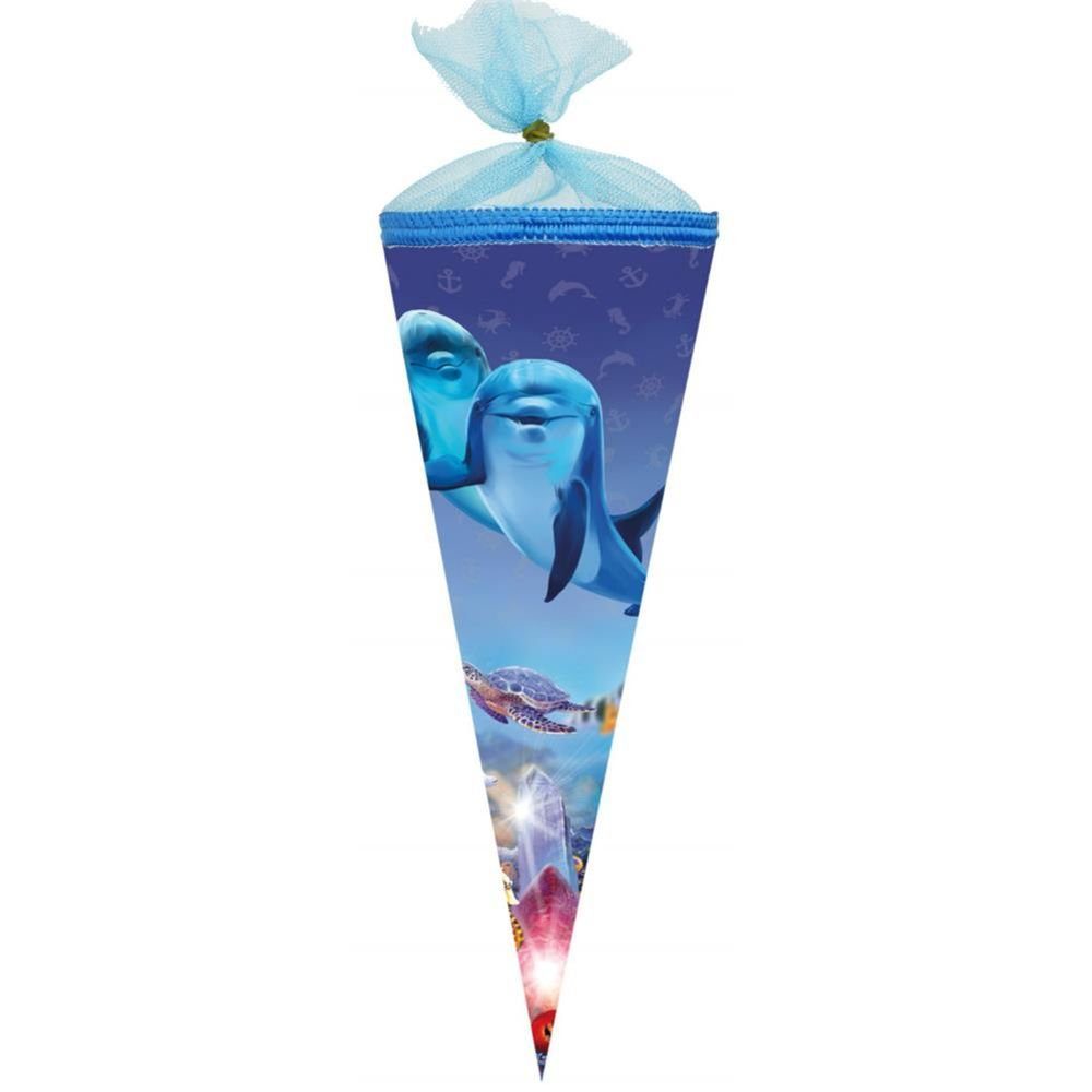 Nestler Schultüte für Tüllverschluss, Delfinwelten, mit Geschwister rund, 22 cm, blauem Zuckertüte